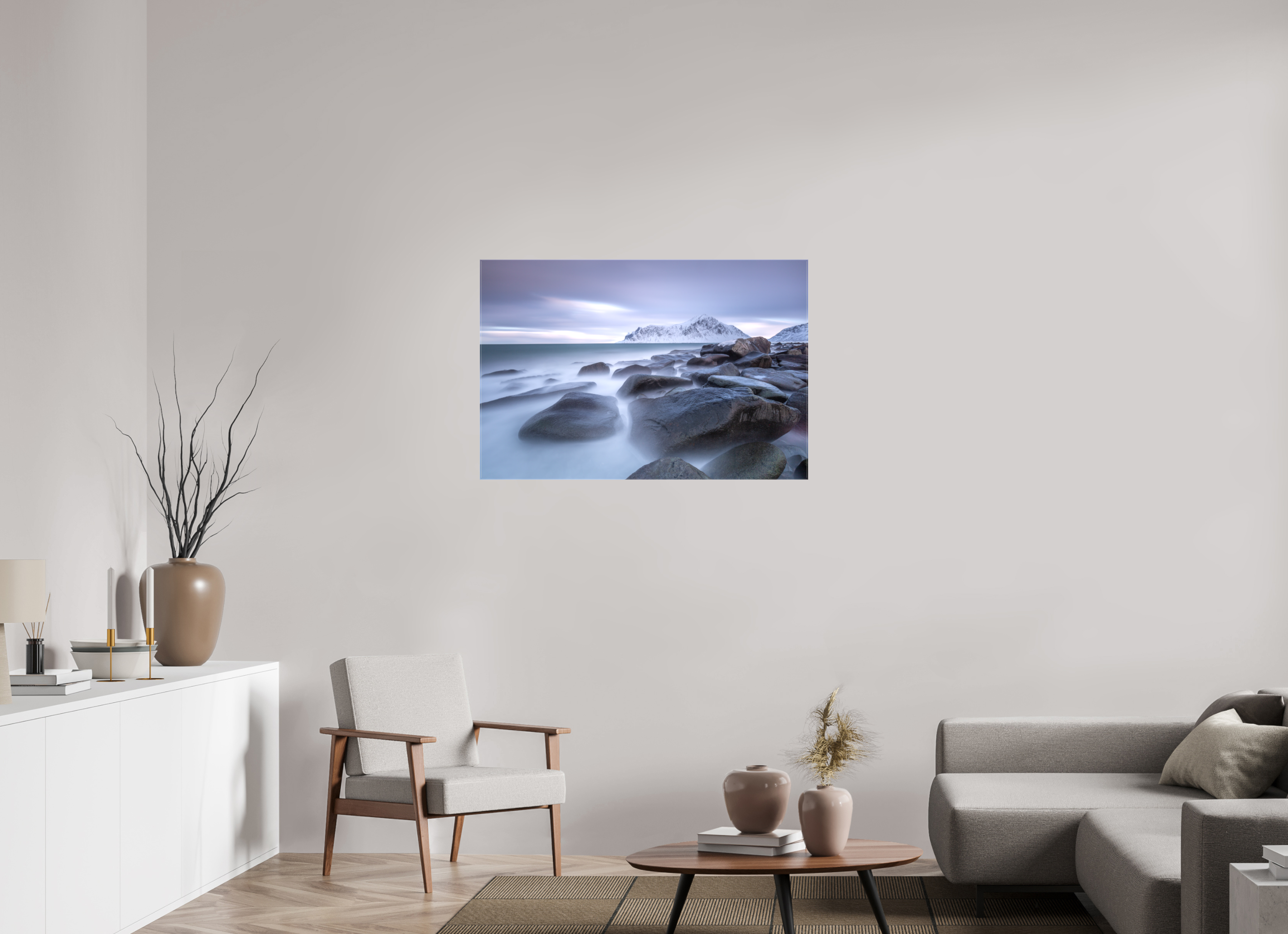 105 x 70 cm, Foto Leinwand glänzend Nordische Stille im sanften Morgenlicht