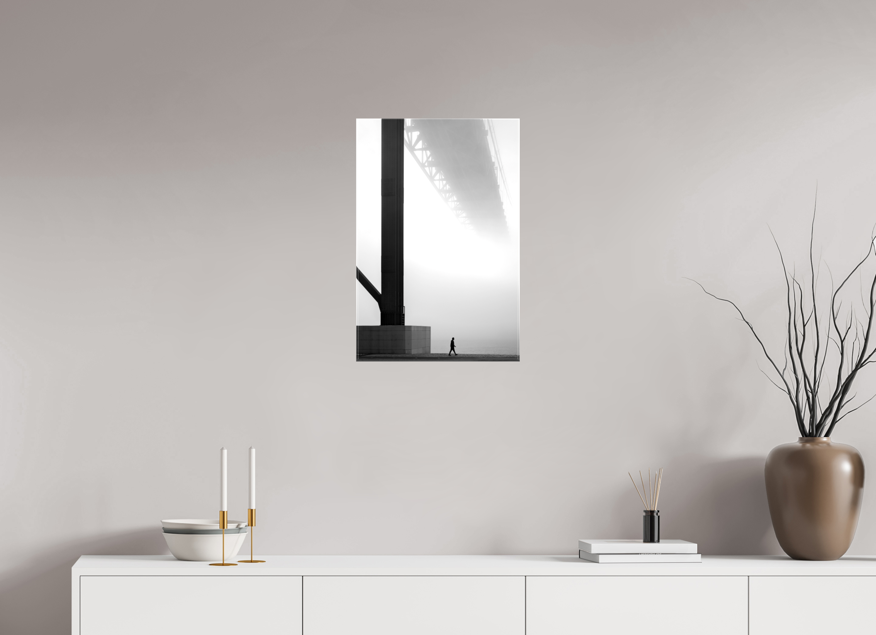 40 x 60 cm, Foto Leinwand glänzend Lissabon Brücke im Nebel S/W – Wandbild in Galeriequalität