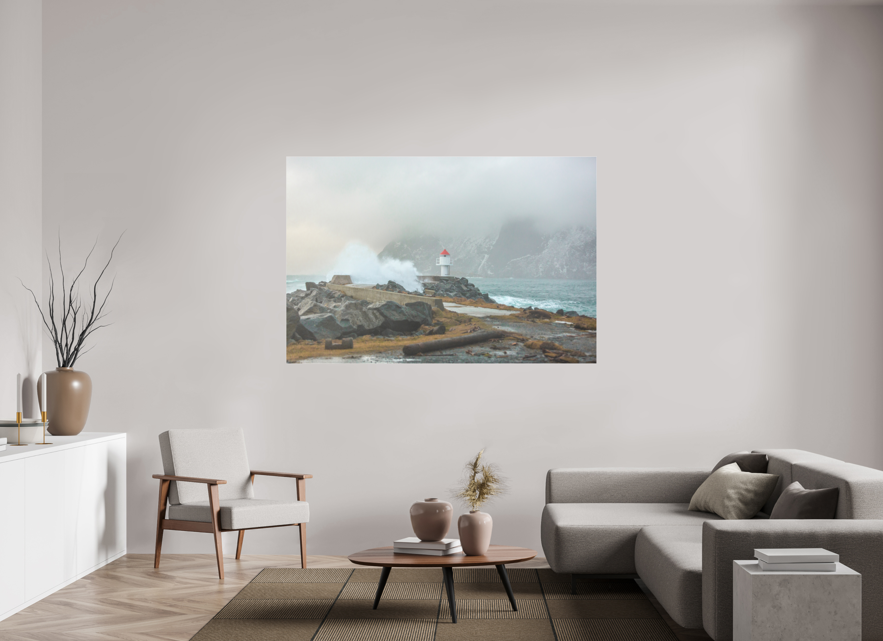 180 x 120 cm, Foto-Abzug hinter Acrylglas 3 mm matt Kraft der Elemente – Norwegens Küste im Sturm