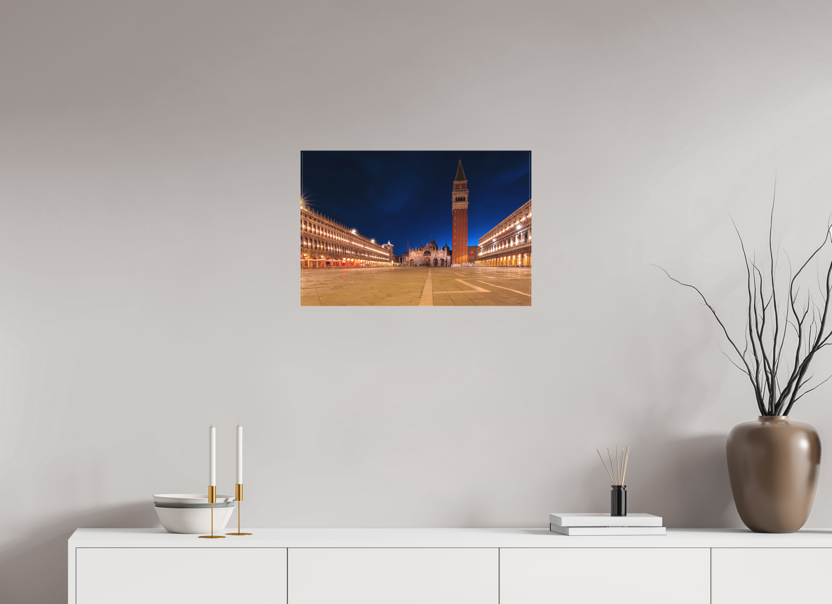 60 x 40 cm, Foto-Leinwand matt Ruhiger Markusplatz bei Sonnenaufgang in Venedig