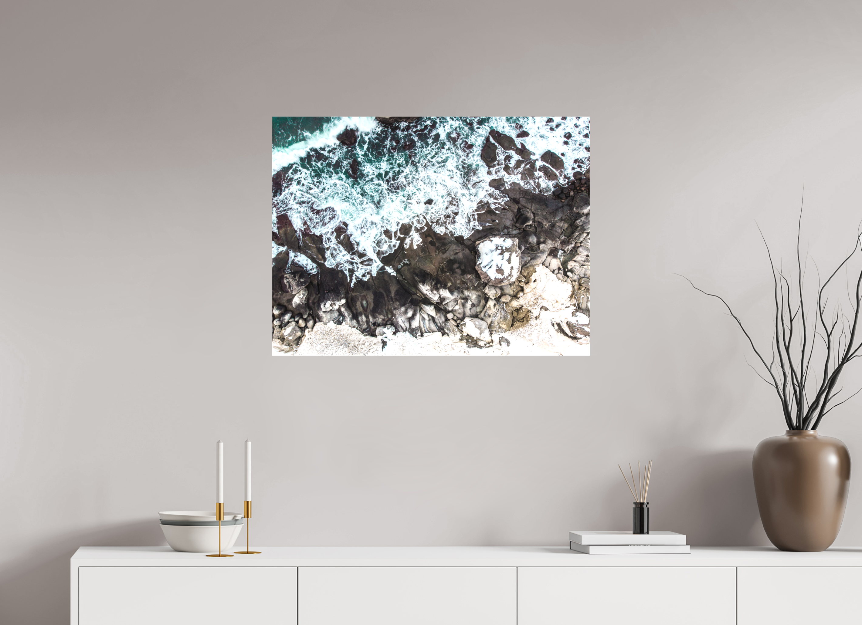80 x 60 cm, Foto-Leinwand matt Kraft des Nordens – Die wilde Küste Norwegens von oben