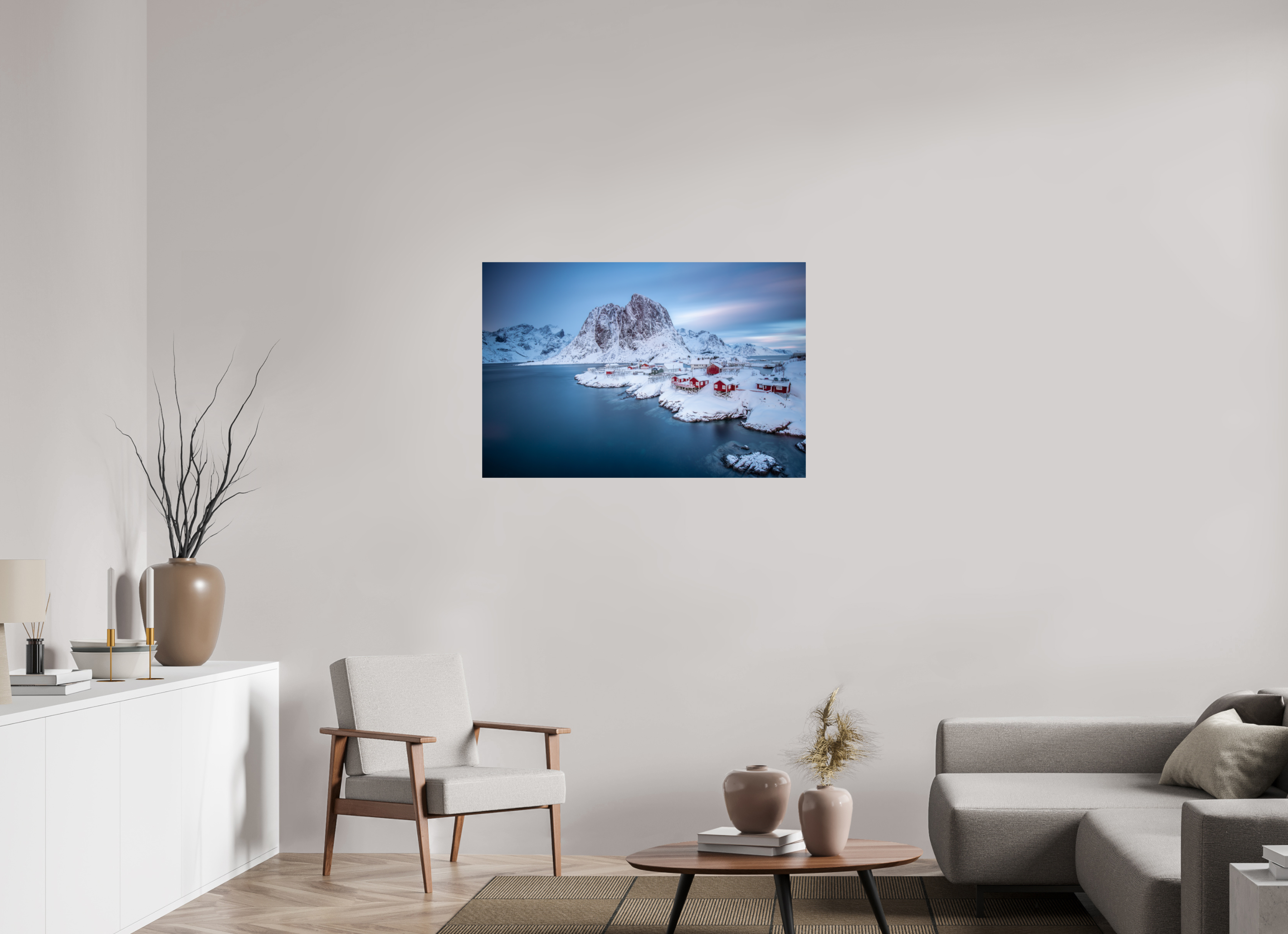105 x 70 cm, Photo Print On Fuji Crystal DP II Hamnøy - Fischerdorf auf den Lofoten im Winter