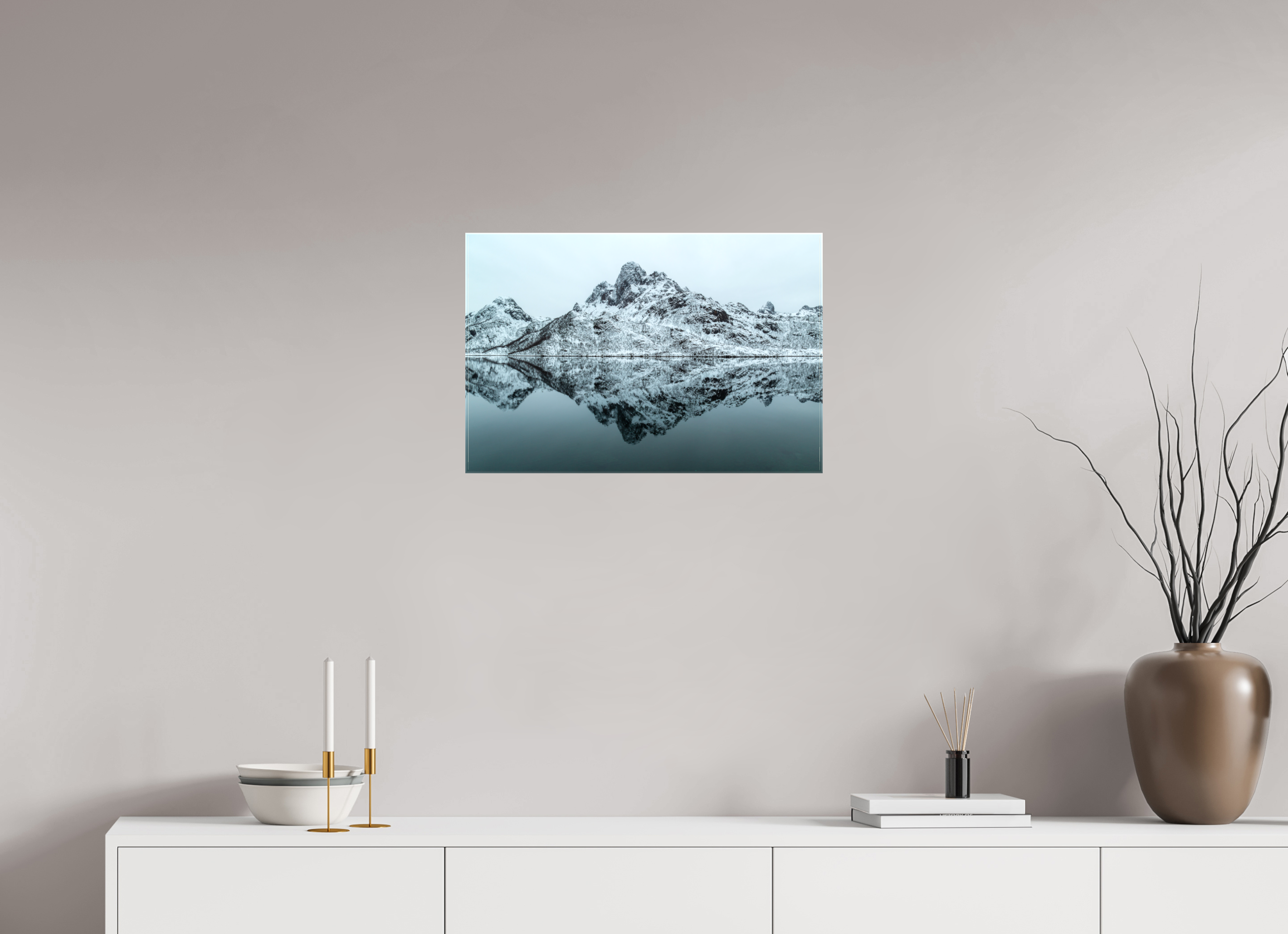60 x 40 cm, Foto Leinwand glänzend Spiegelung der Stille – Fjordlandschaft Norwegens