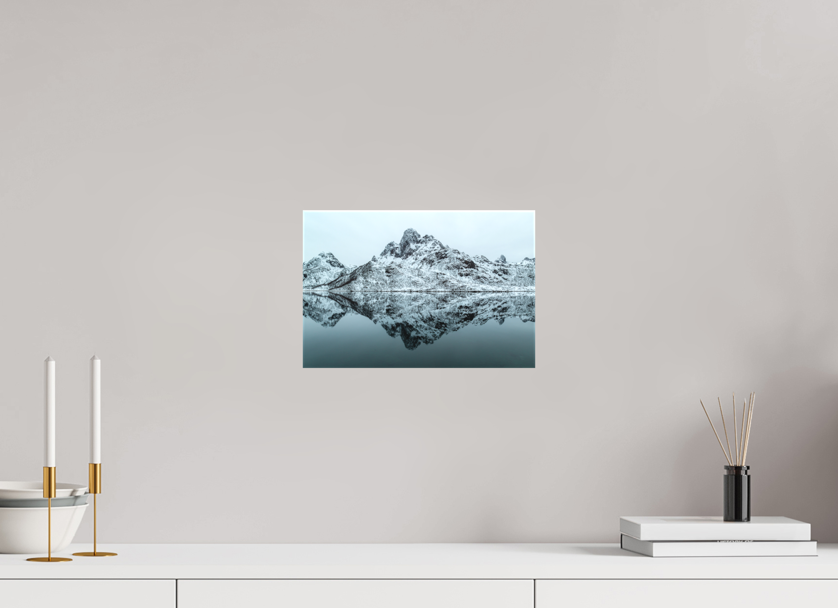 30 x 20 cm, Foto-Leinwand matt Spiegelung der Stille – Fjordlandschaft Norwegens