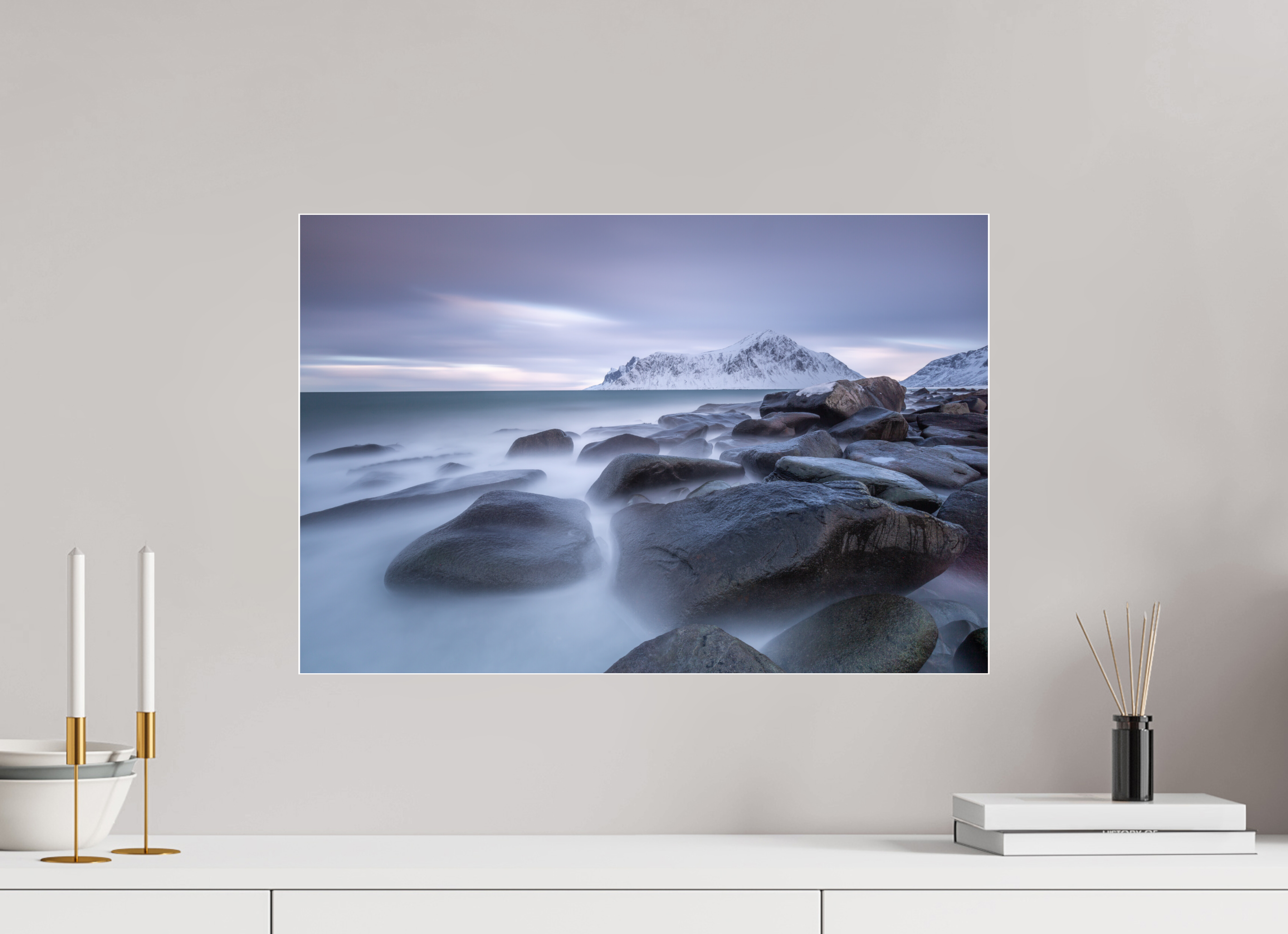 60 x 40 cm, Foto-Abzug Acrylglas 4 mm glänzend Nordische Stille im sanften Morgenlicht