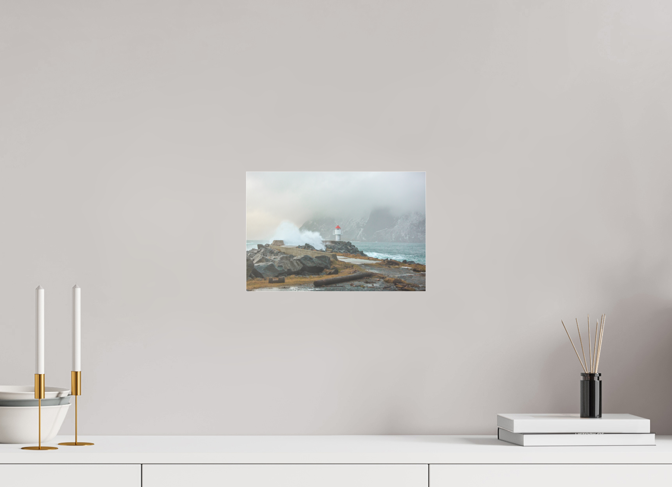 30 x 20 cm, Foto-Abzug hinter Acrylglas 3 mm matt Kraft der Elemente – Norwegens Küste im Sturm