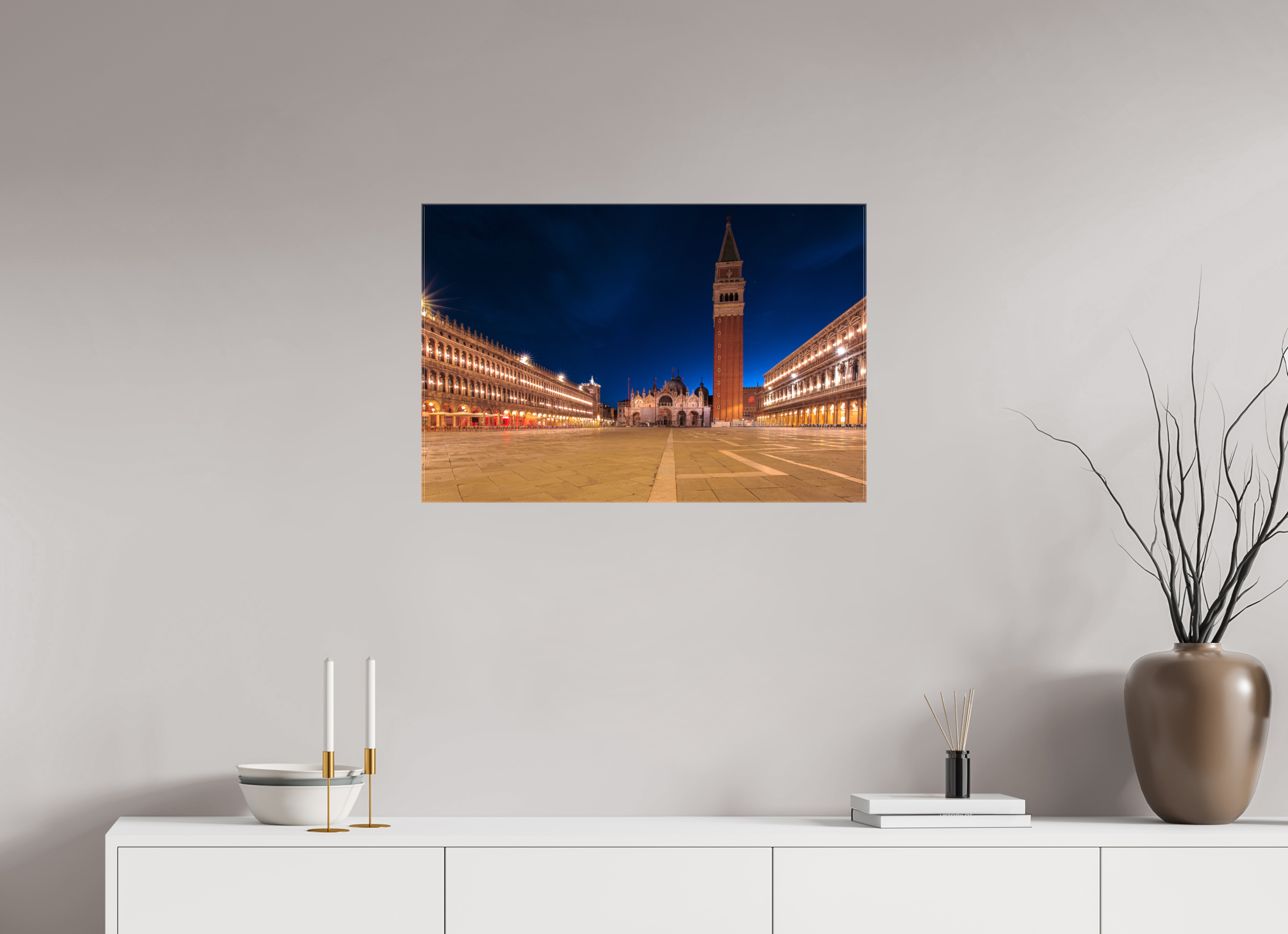 75 x 50 cm, Foto Leinwand glänzend Ruhiger Markusplatz bei Sonnenaufgang in Venedig