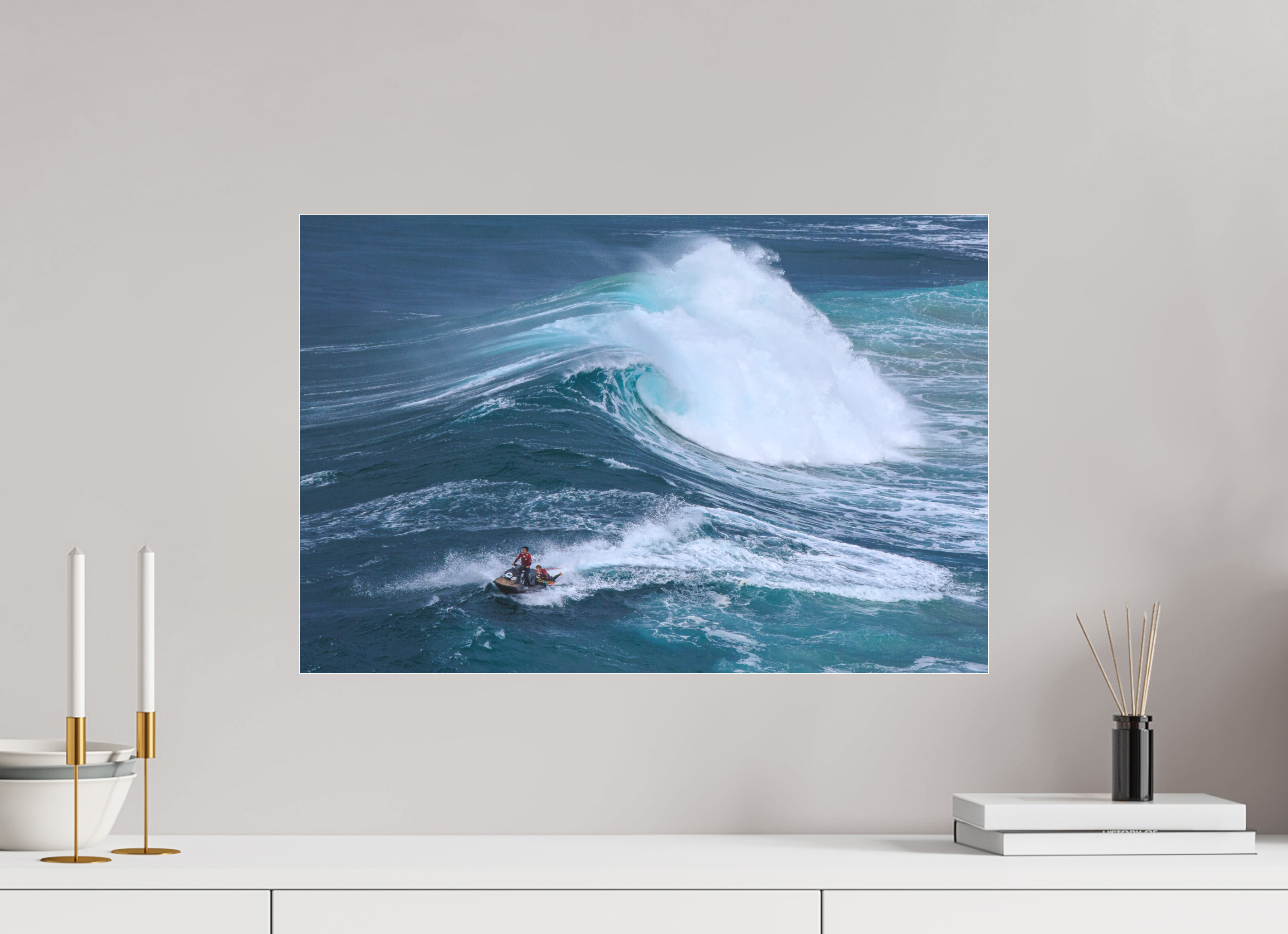60 x 40 cm, Foto-Abzug hinter Acrylglas 3 mm matt Fotoabzug & Leinwand Nazaré: Rettung aus den Big Waves