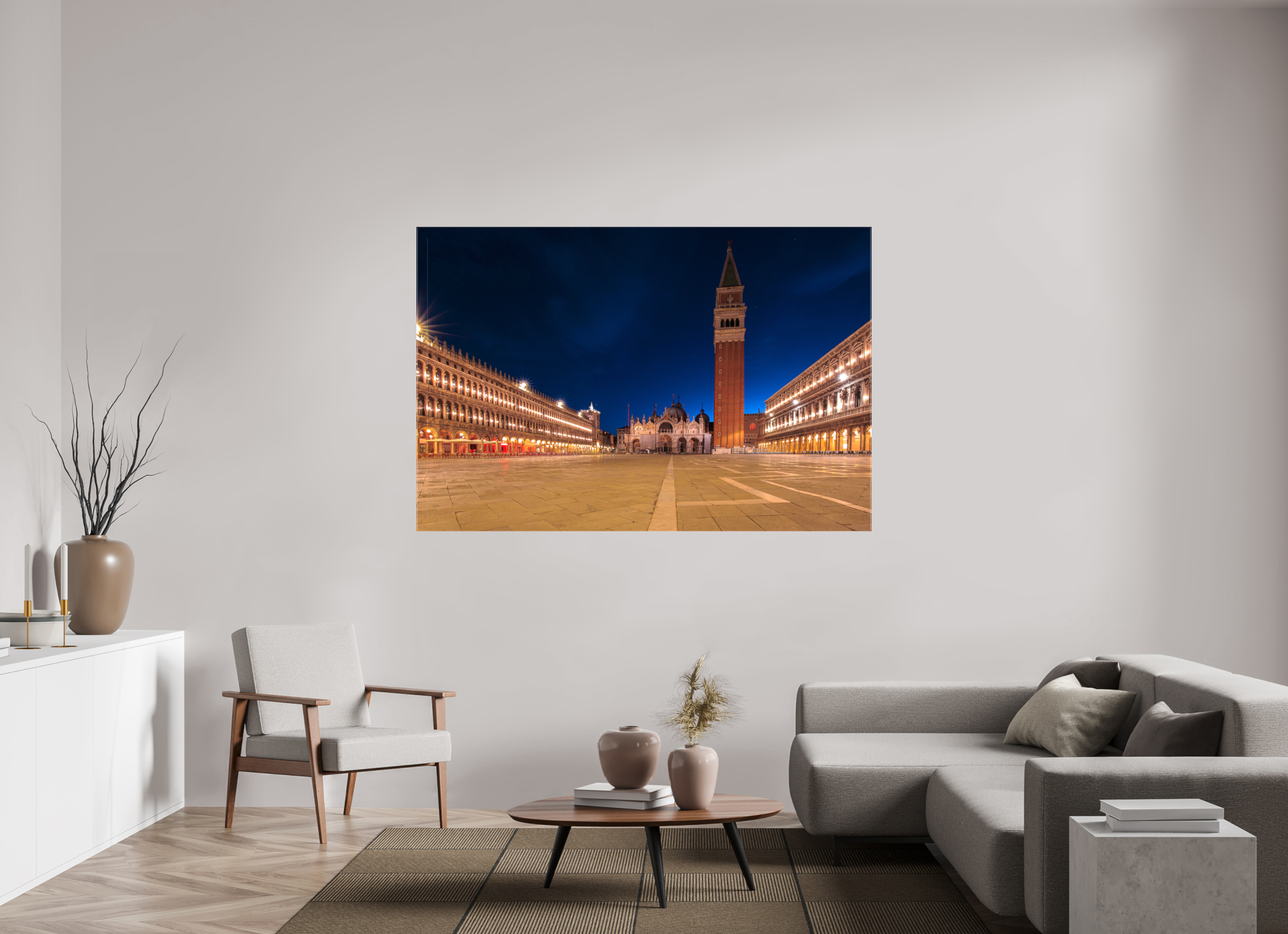 180 x 120 cm, Foto Leinwand glänzend Ruhiger Markusplatz bei Sonnenaufgang in Venedig