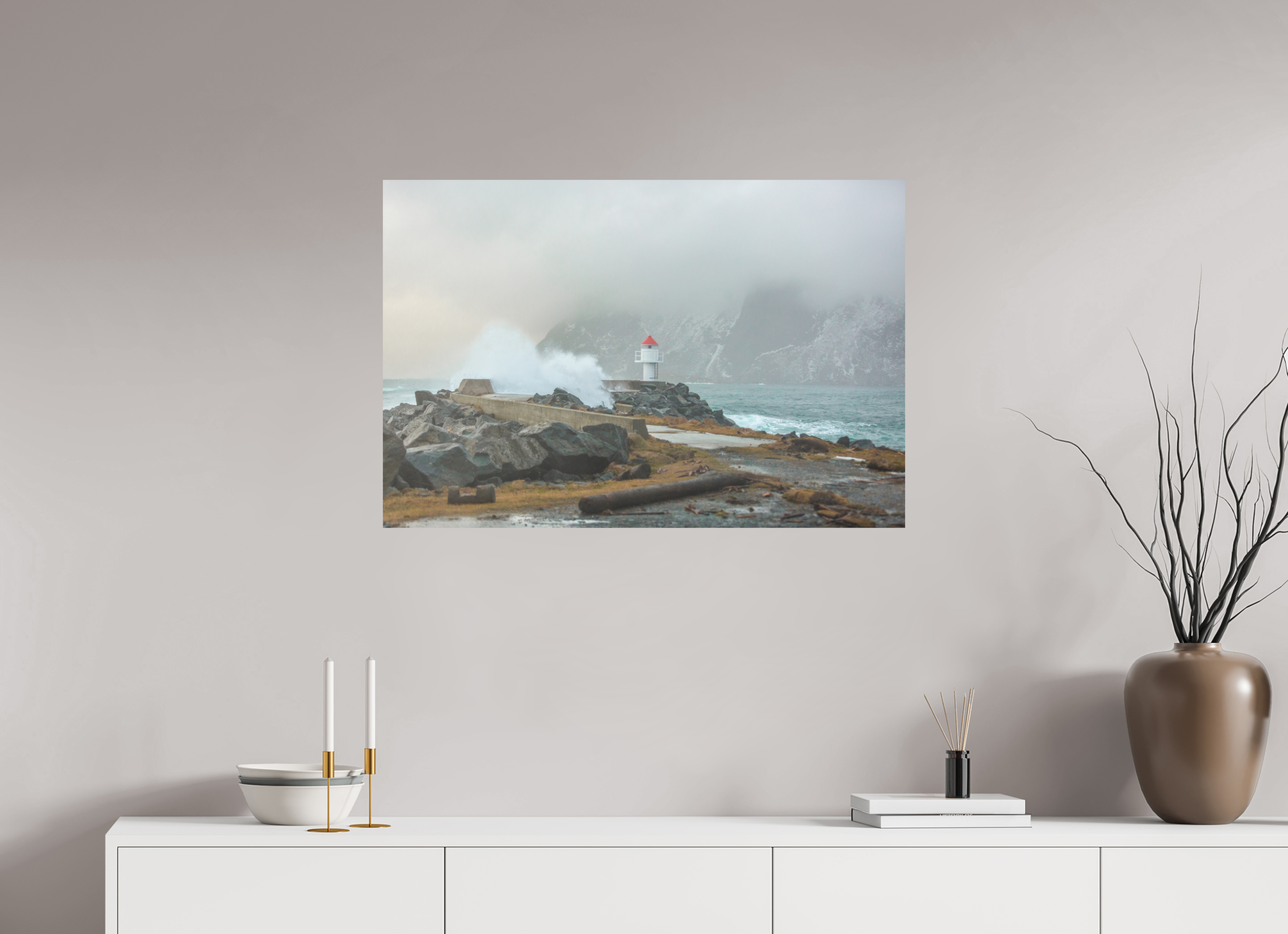 90 x 60 cm, Photo Print On Fuji Crystal DP II Kraft der Elemente – Norwegens Küste im Sturm