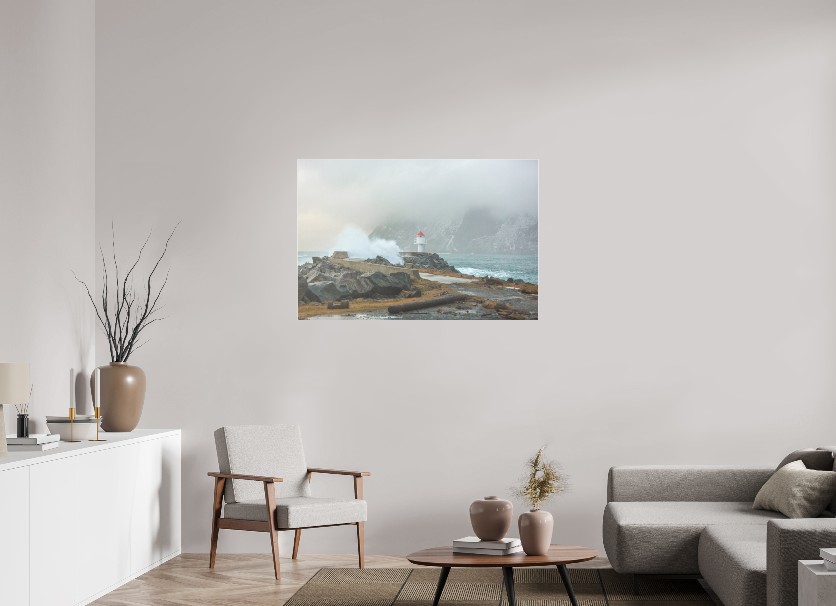 120 x 80 cm, Foto-Abzug hinter Acrylglas 3 mm matt Kraft der Elemente – Norwegens Küste im Sturm