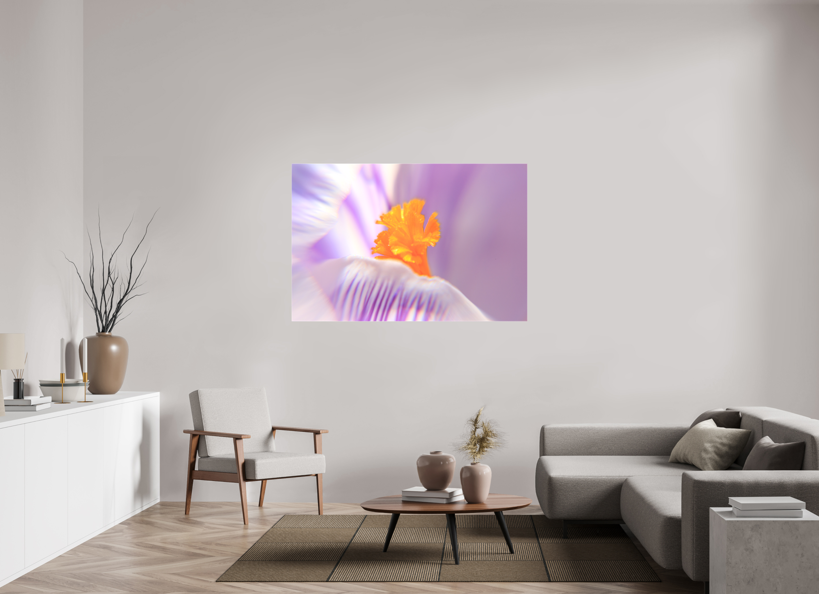 150 x 100 cm, Foto Leinwand glänzend Das Herz des Krokus: Schärfe auf Lila