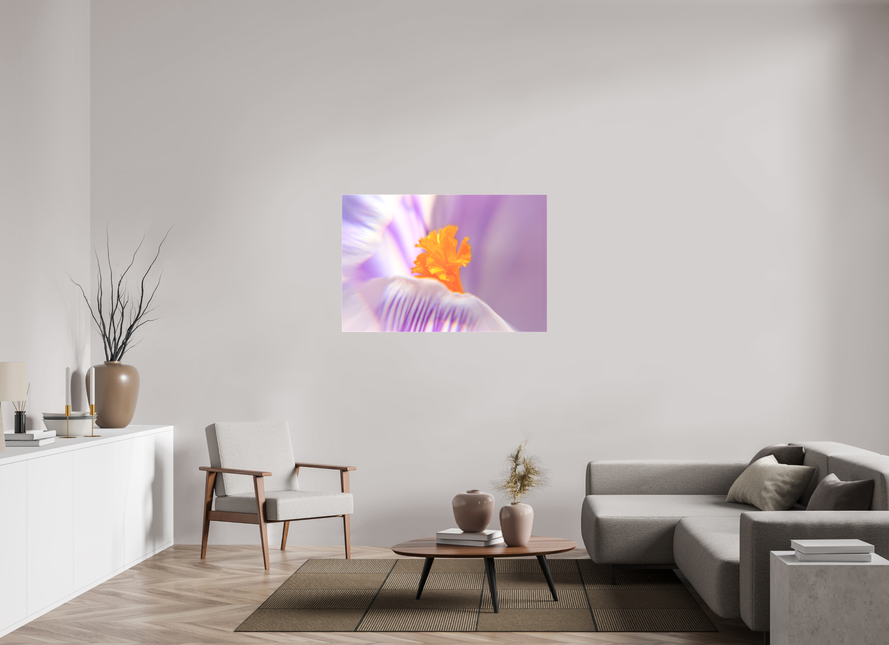 120 x 80 cm, Foto Leinwand glänzend Das Herz des Krokus: Schärfe auf Lila