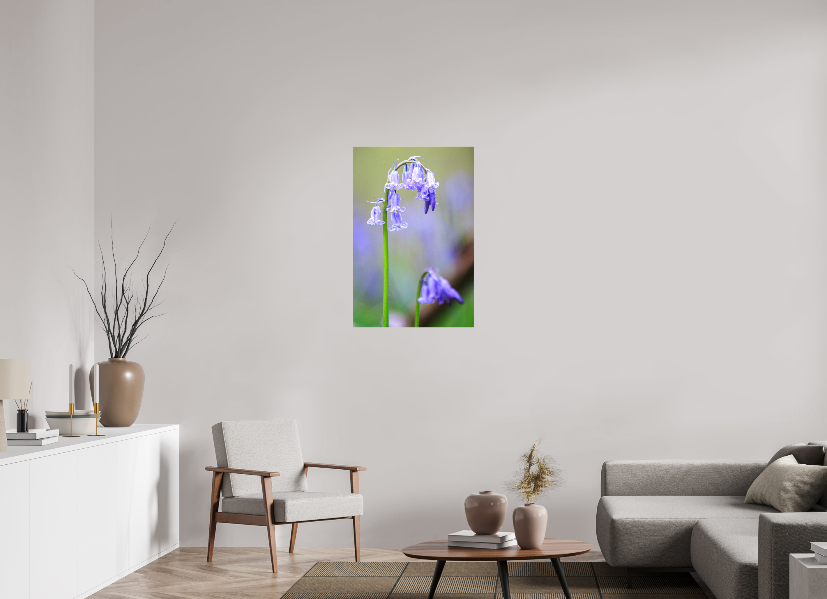 60 x 90 cm, Foto Leinwand glänzend Zarte Poesie: Hasenglöckchen im Bokeh-Fokus