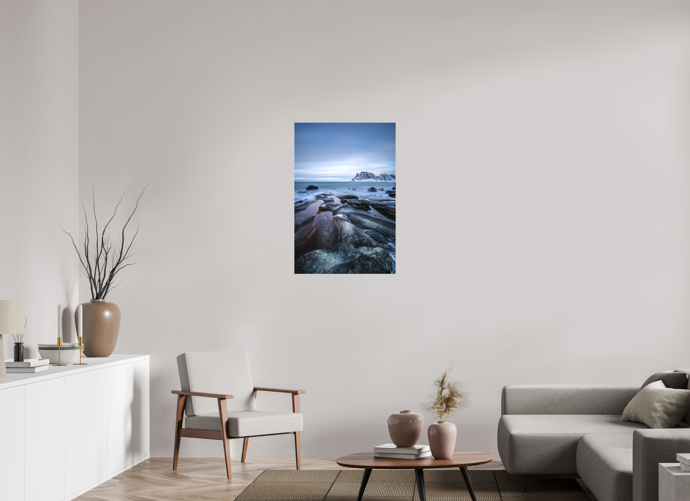 60 x 90 cm, Foto-Leinwand matt Mystisches Uttakleiv – Das Auge im Winterfels