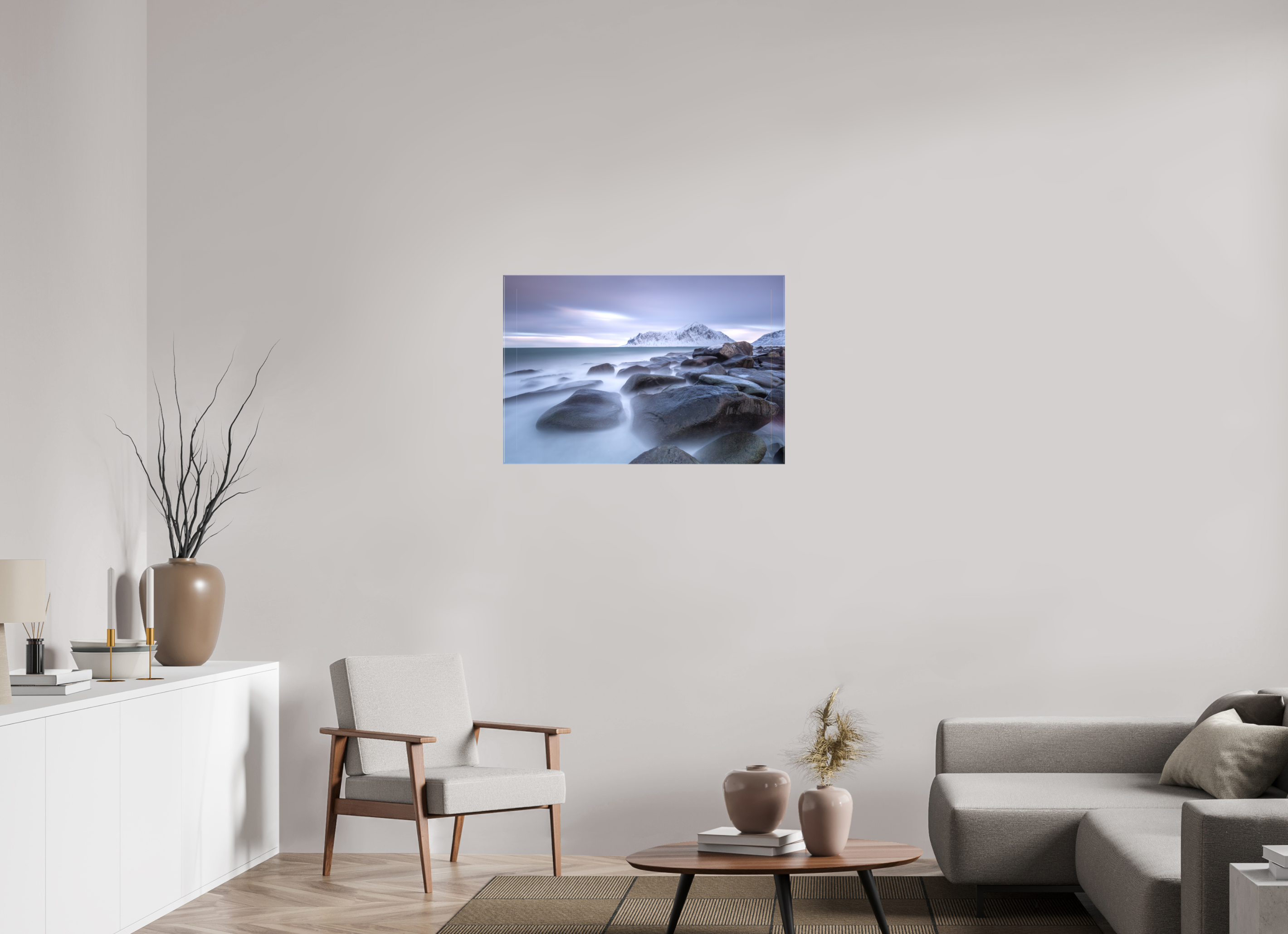 90 x 60 cm, Foto Leinwand glänzend Nordische Stille im sanften Morgenlicht