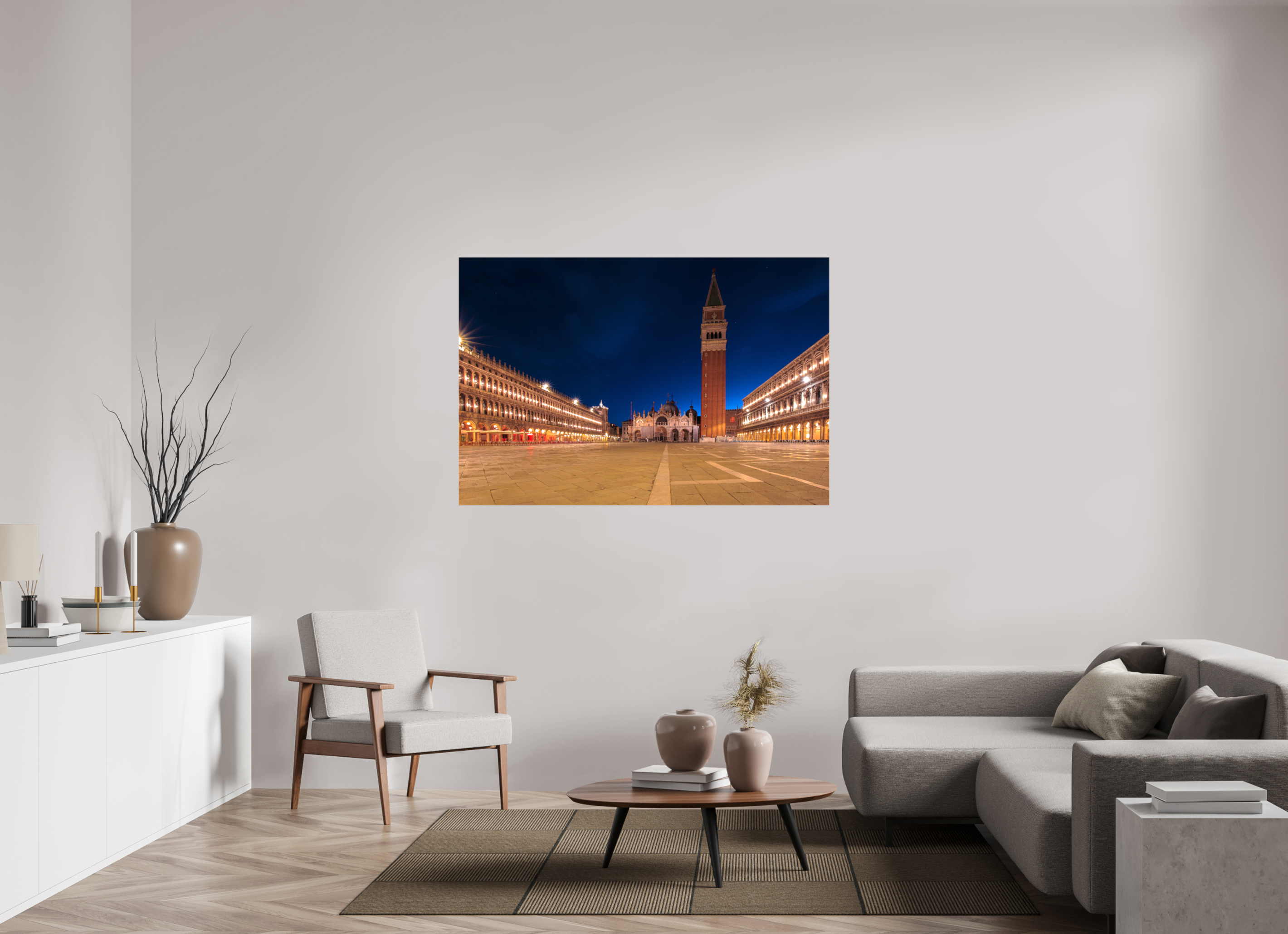 150 x 100 cm, Foto Leinwand glänzend Ruhiger Markusplatz bei Sonnenaufgang in Venedig