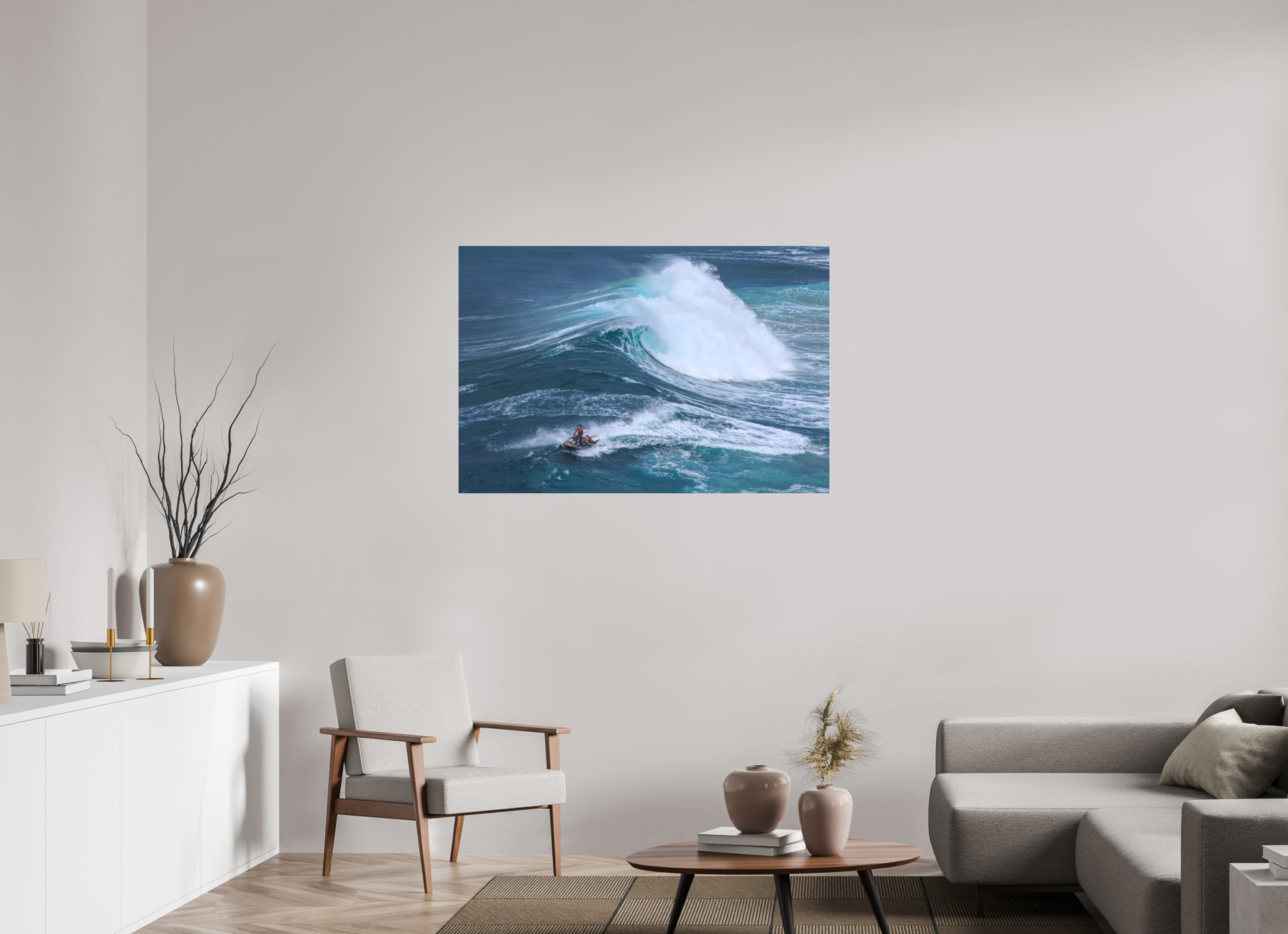 120 x 80 cm, Foto-Abzug hinter Acrylglas 3 mm matt Fotoabzug & Leinwand Nazaré: Rettung aus den Big Waves