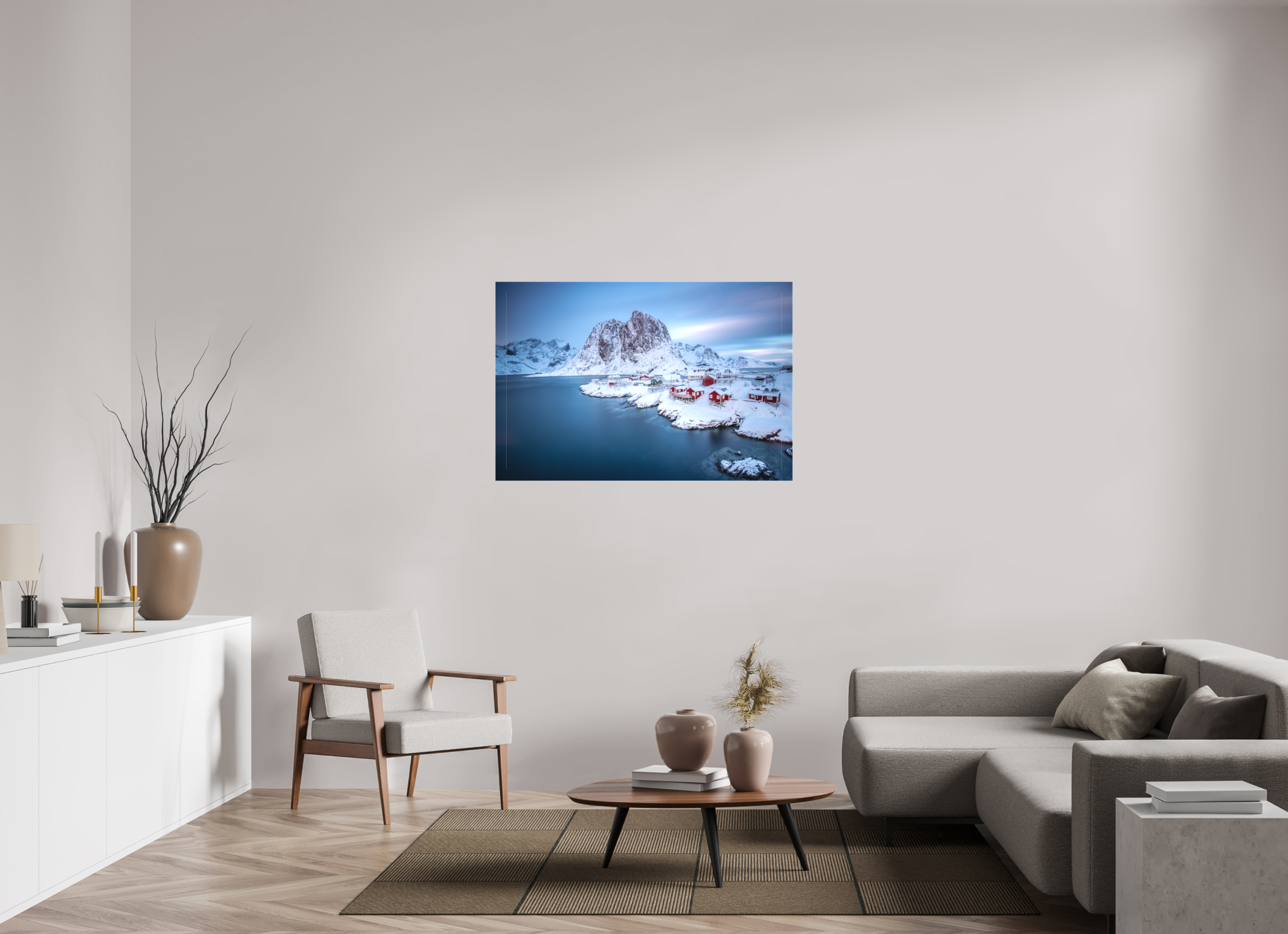 120 x 80 cm, Foto-Leinwand matt Hamnøy - Fischerdorf auf den Lofoten im Winter