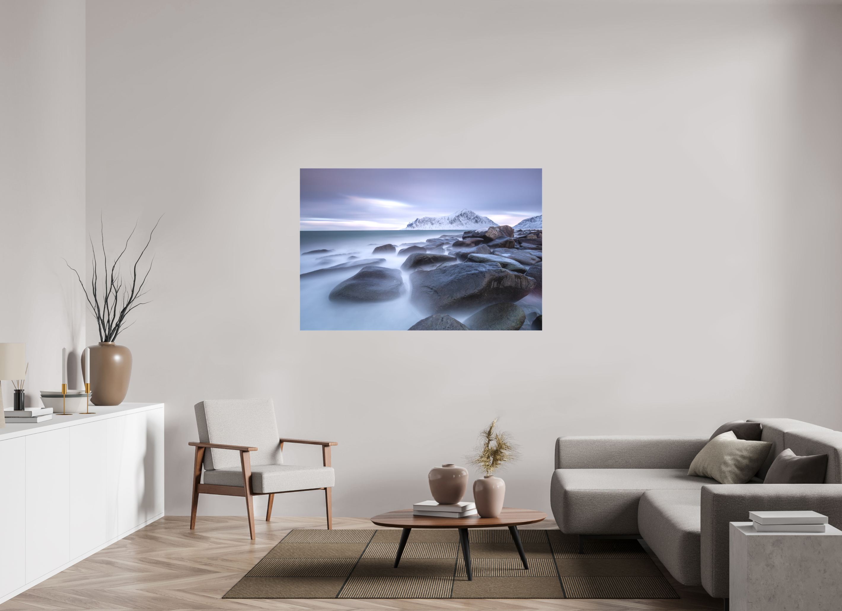 150 x 100 cm, Foto-Leinwand matt Nordische Stille im sanften Morgenlicht