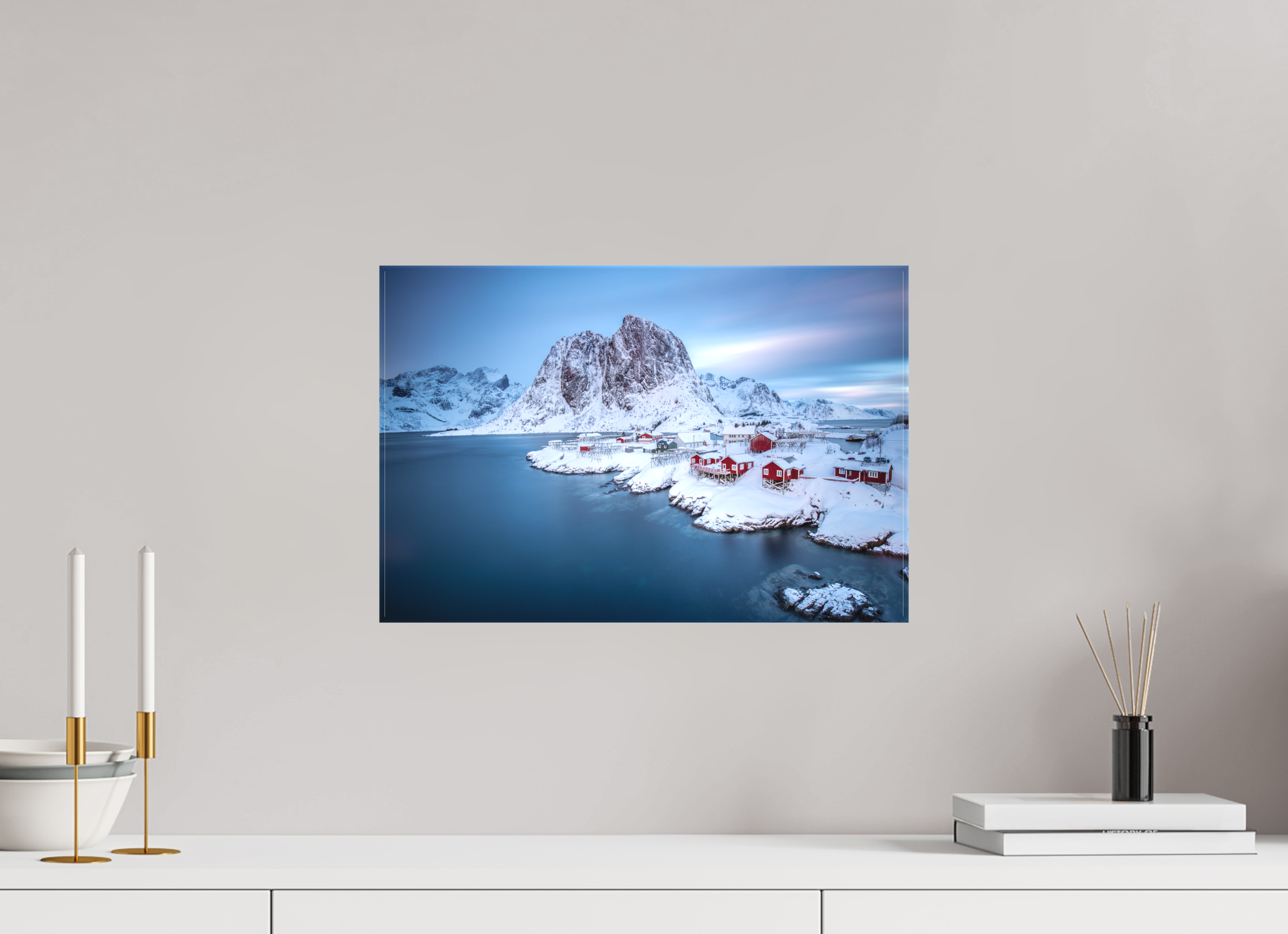45 x 30 cm, Foto-Leinwand matt Hamnøy - Fischerdorf auf den Lofoten im Winter