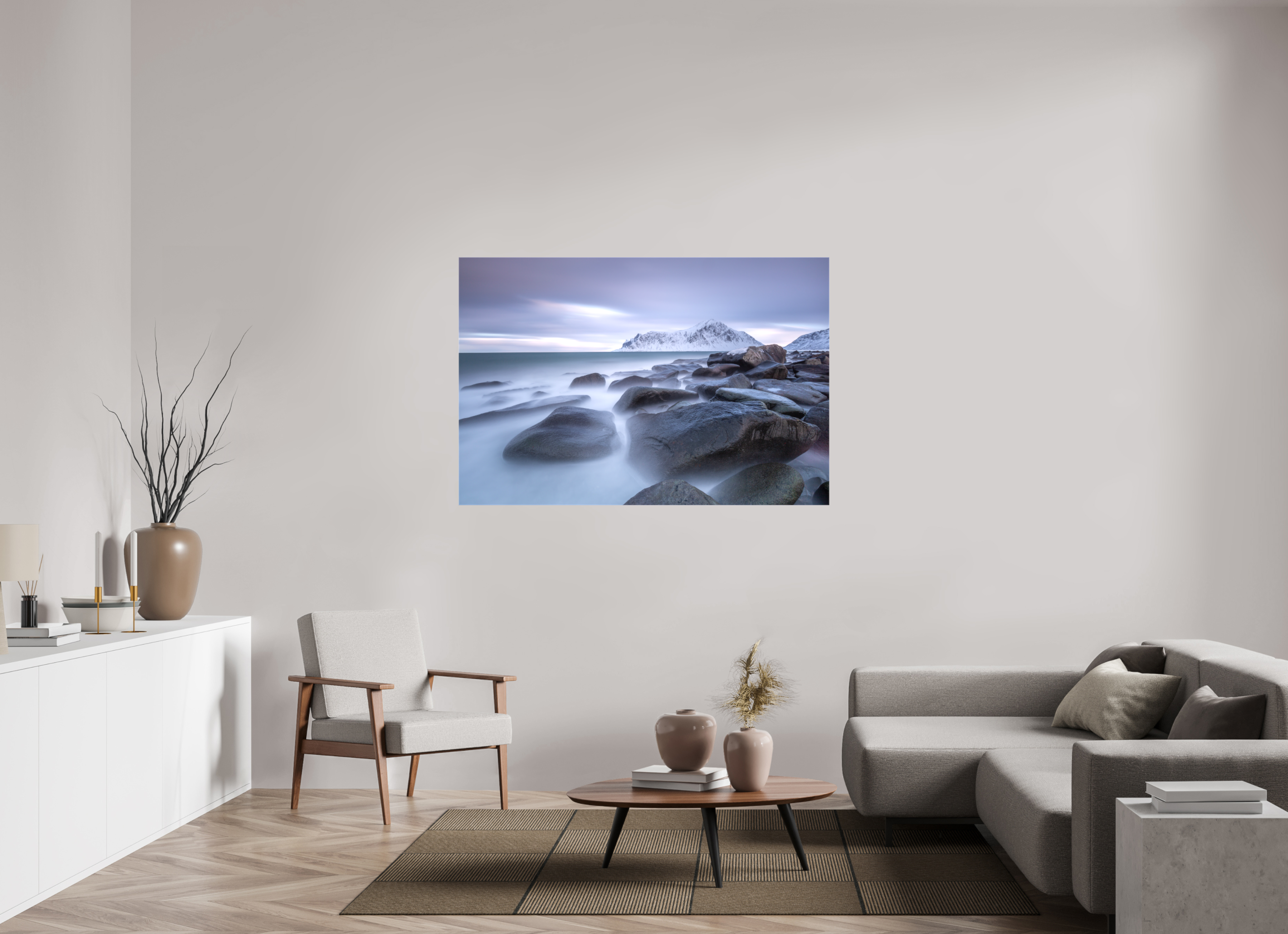 150 x 100 cm, Foto Leinwand glänzend Nordische Stille im sanften Morgenlicht