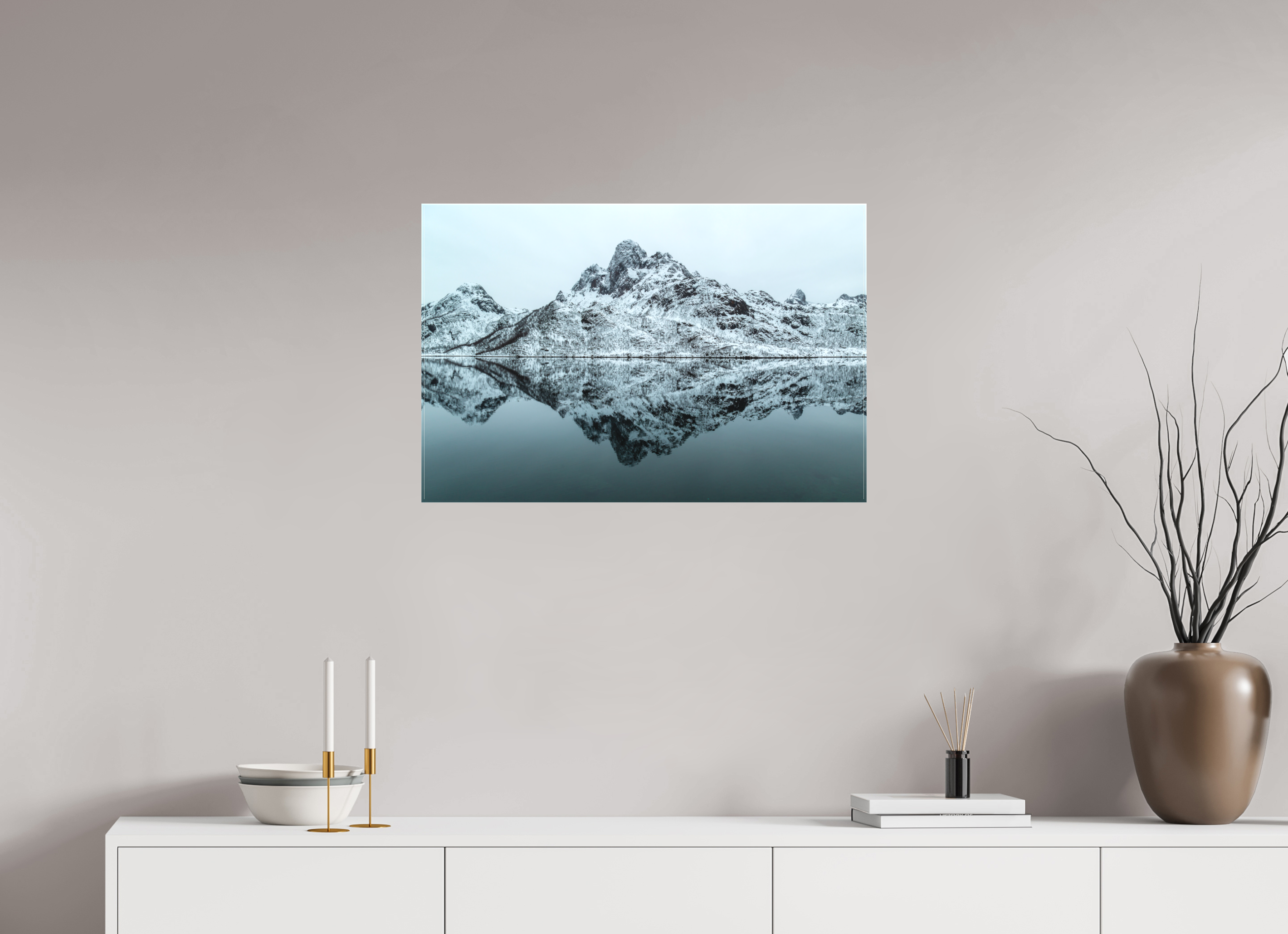 75 x 50 cm, Foto-Leinwand matt Spiegelung der Stille – Fjordlandschaft Norwegens