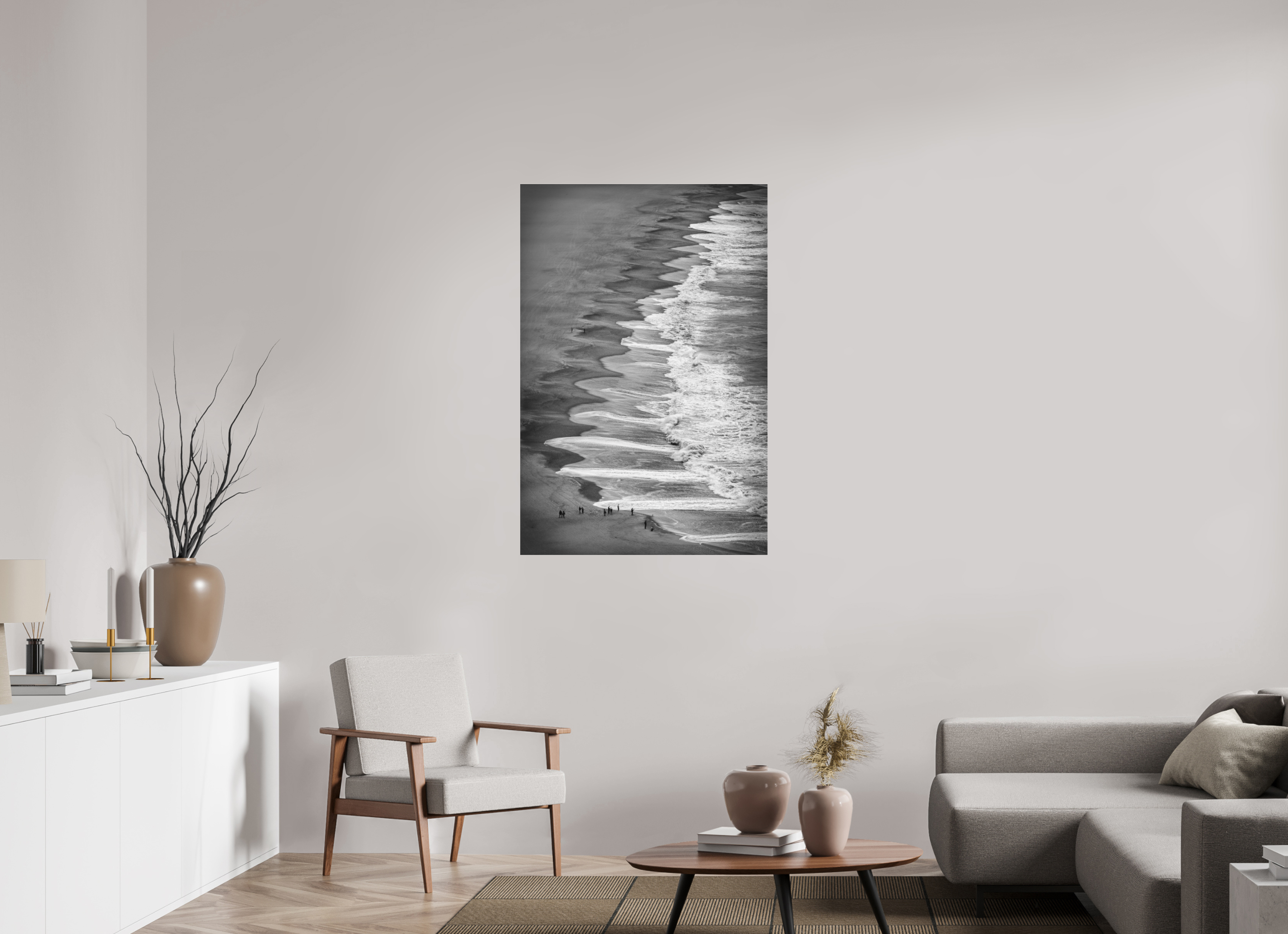 80 x 120 cm, Foto-Abzug hinter Acrylglas 3 mm matt Beachlife – Natürliche Linien & Wellen-Kunst