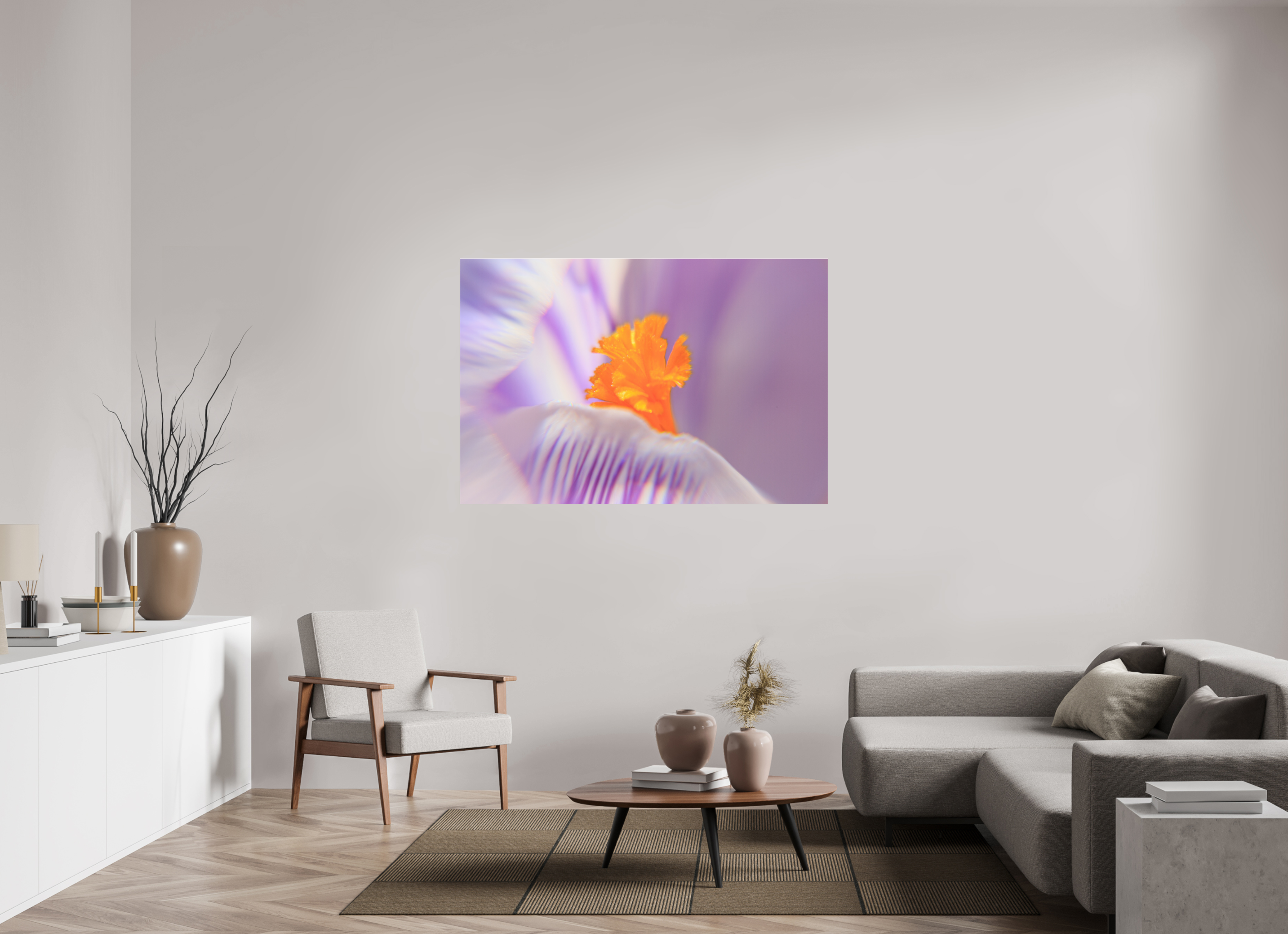 150 x 100 cm, Foto-Abzug Acrylglas 4 mm glänzend Das Herz des Krokus: Schärfe auf Lila