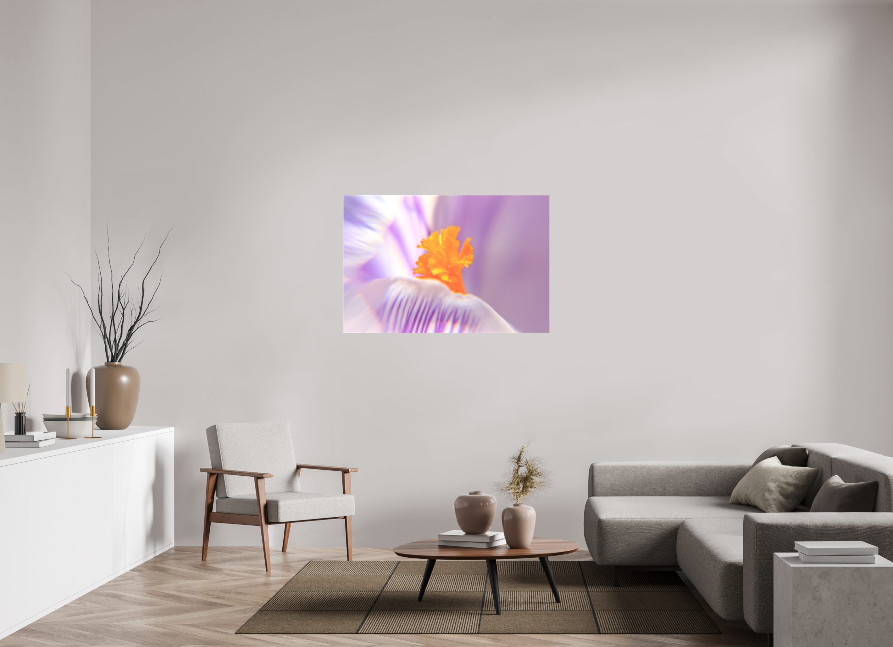 120 x 80 cm, Foto-Leinwand matt Das Herz des Krokus: Schärfe auf Lila