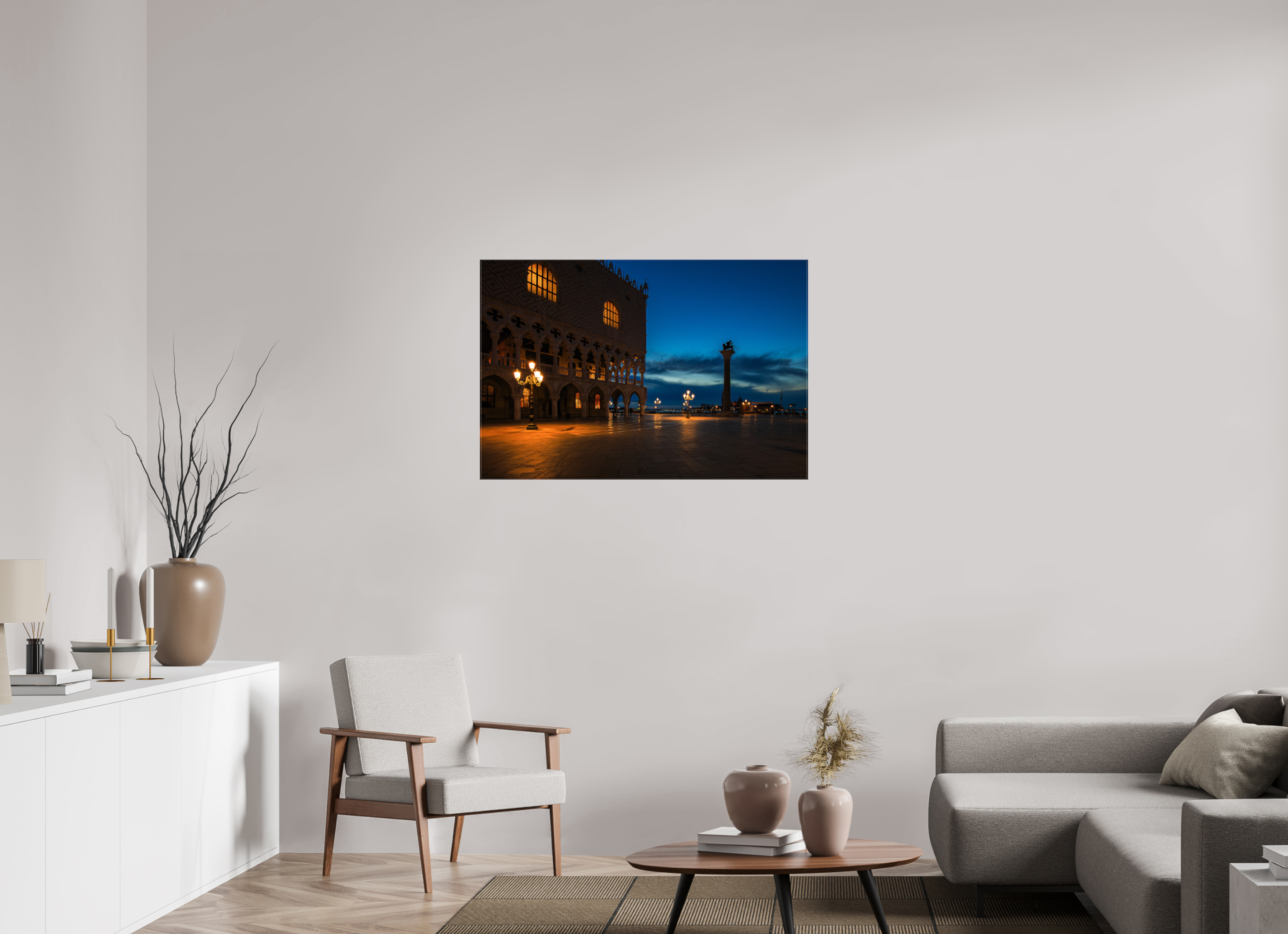 105 x 70 cm, Foto Leinwand glänzend Dogenpalast bei Sonnenaufgang in Venedig