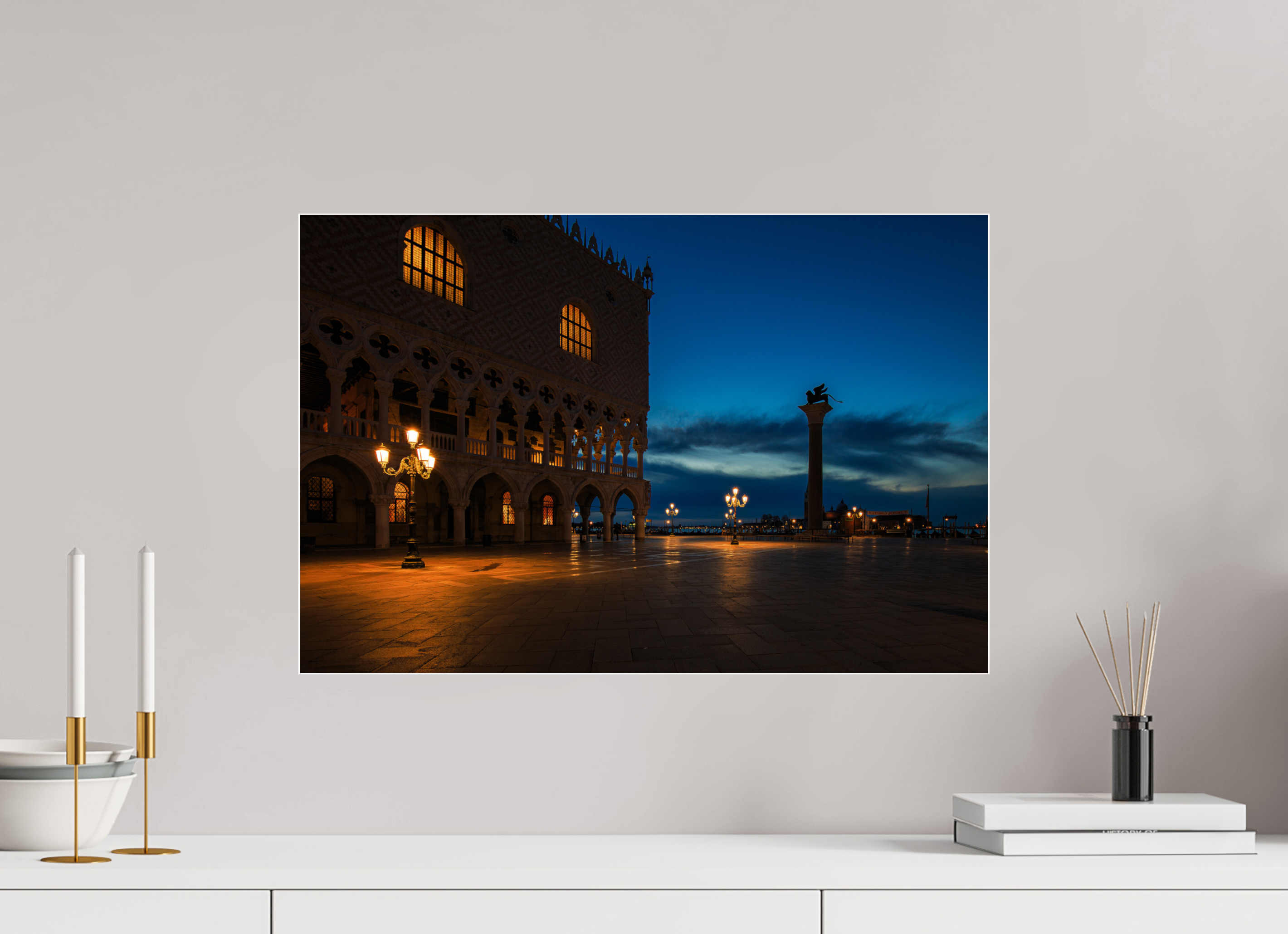 60 x 40 cm, Foto-Abzug Acrylglas 4 mm glänzend Dogenpalast bei Sonnenaufgang in Venedig