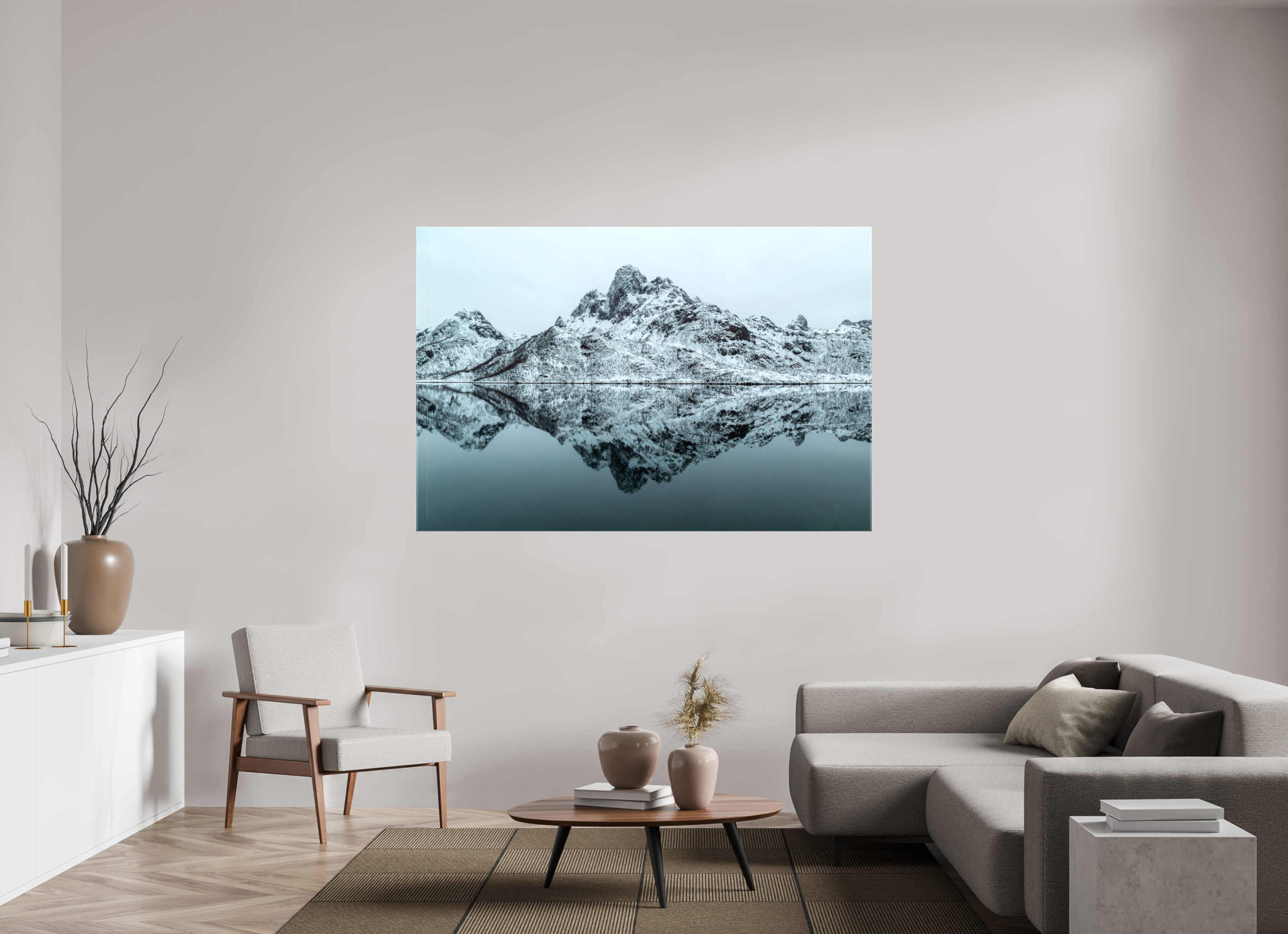 180 x 120 cm, Foto Leinwand glänzend Spiegelung der Stille – Fjordlandschaft Norwegens