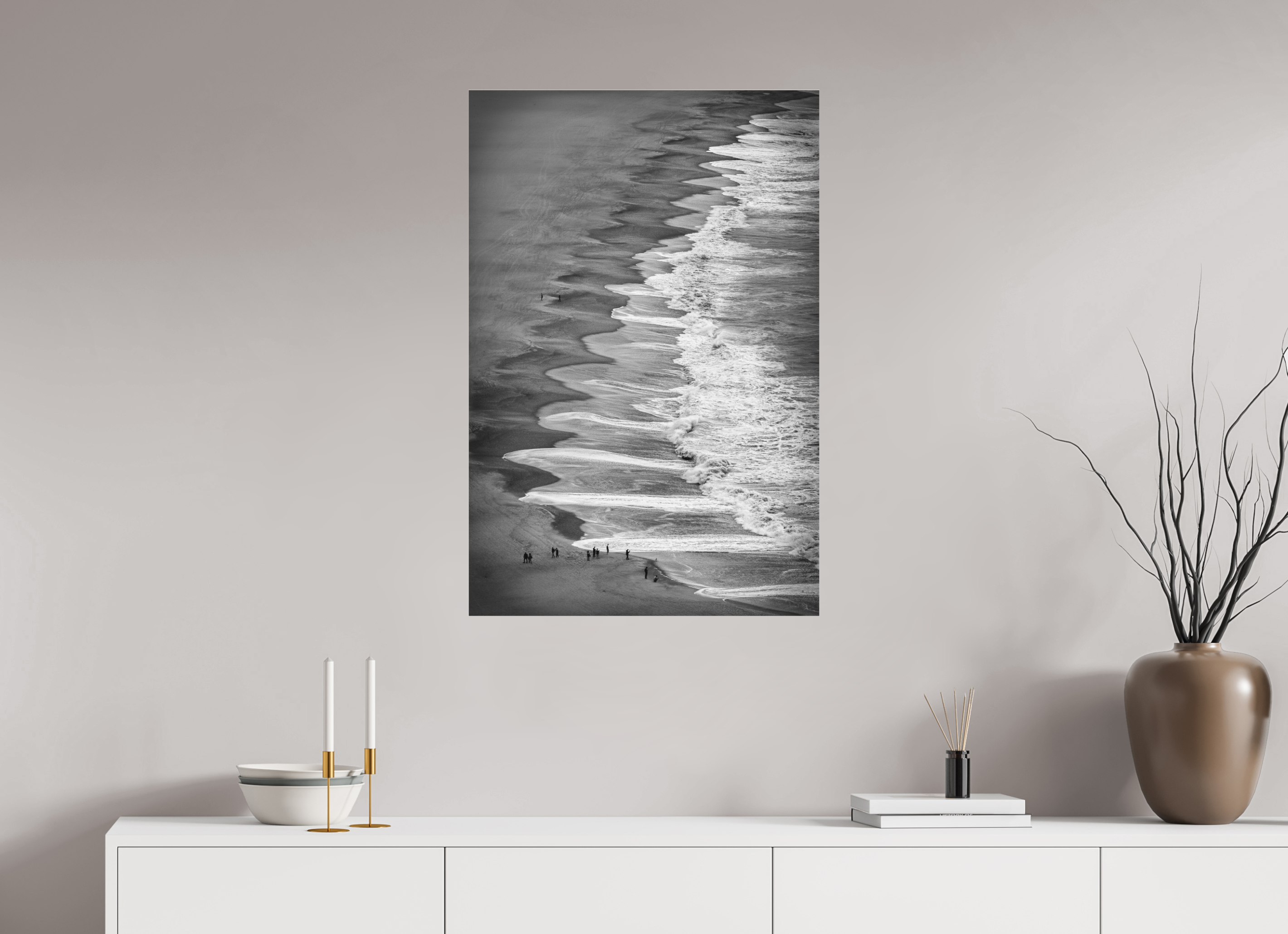 60 x 90 cm, Foto-Abzug hinter Acrylglas 3 mm matt Beachlife – Natürliche Linien & Wellen-Kunst