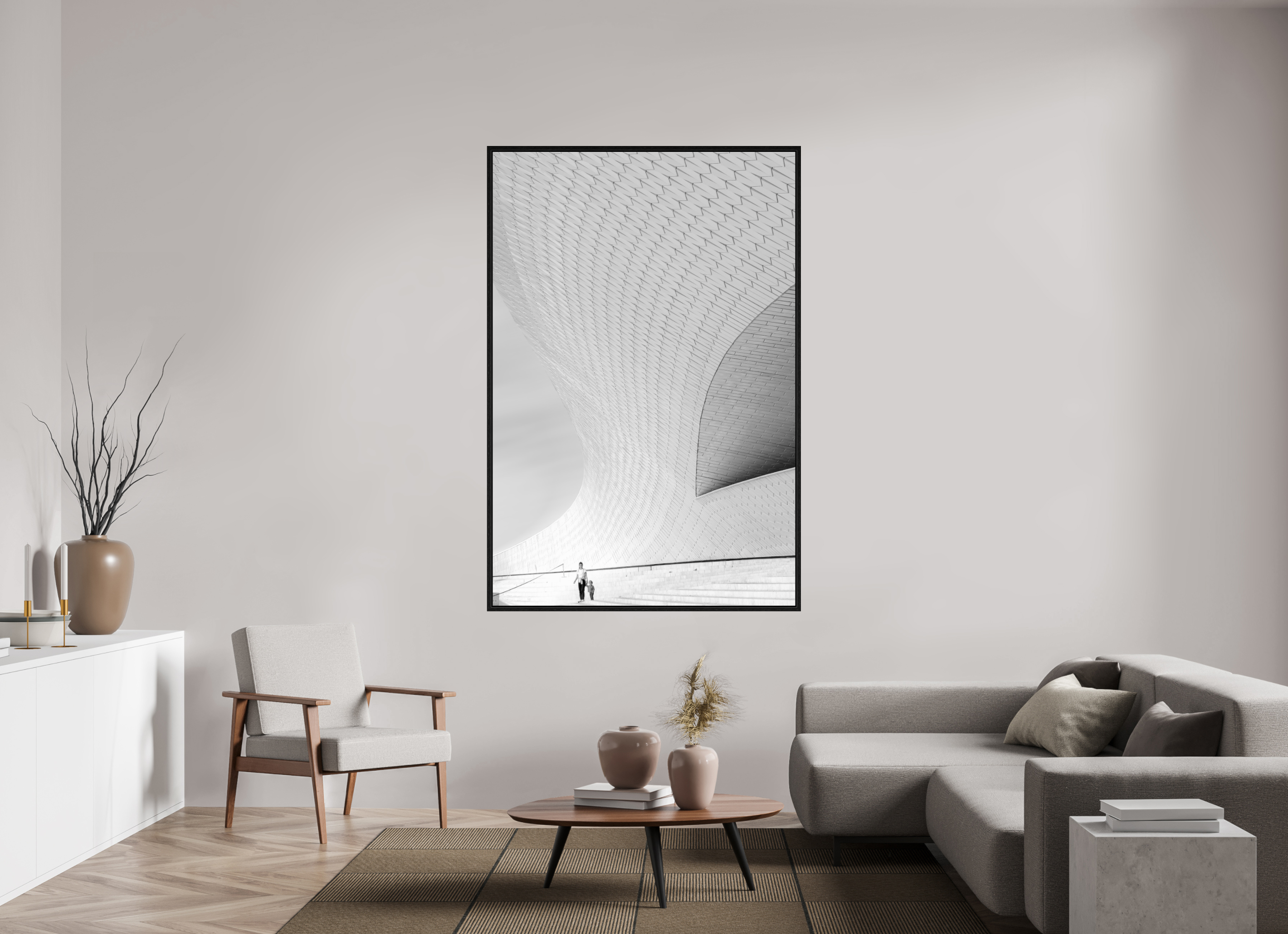120 x 180 cm, Floater Frame Street-Fotografie MAAT Museum – S/W Kunst online kaufen
