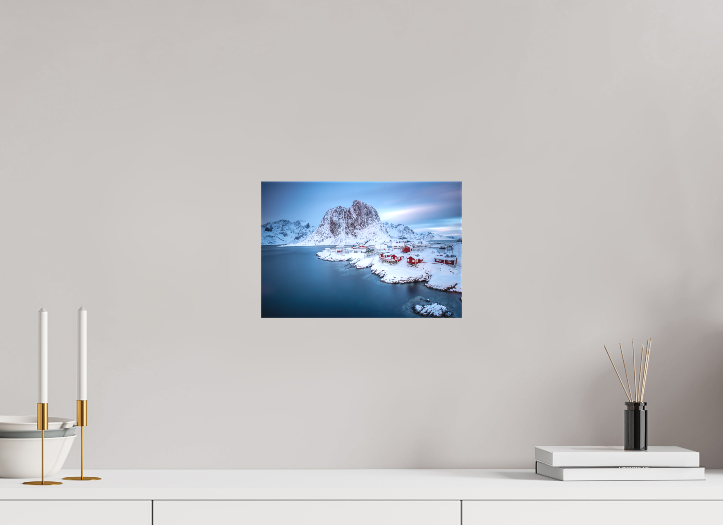 30 x 20 cm, Foto-Leinwand matt Hamnøy - Fischerdorf auf den Lofoten im Winter