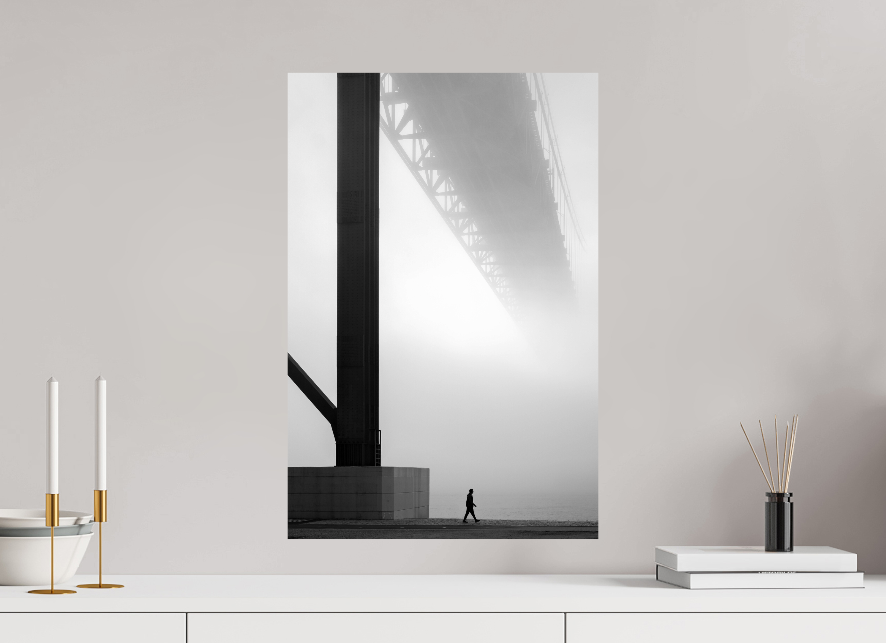 40 x 60 cm, Photo Print On Fuji Crystal DP II Lissabon Brücke im Nebel S/W – Wandbild in Galeriequalität