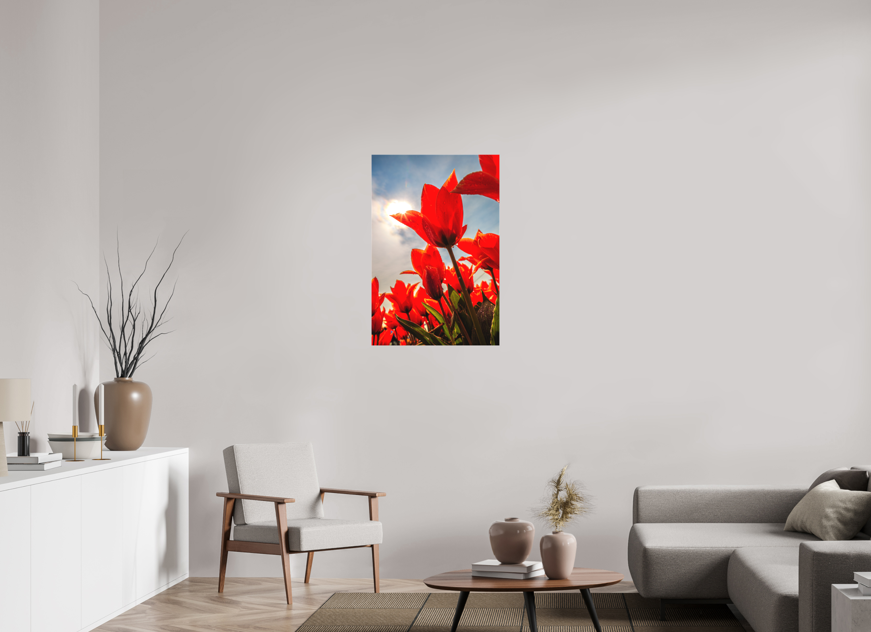 60 x 90 cm, Foto-Leinwand matt Leuchtende Kelche: Offene Tulpen im Sonnenlicht