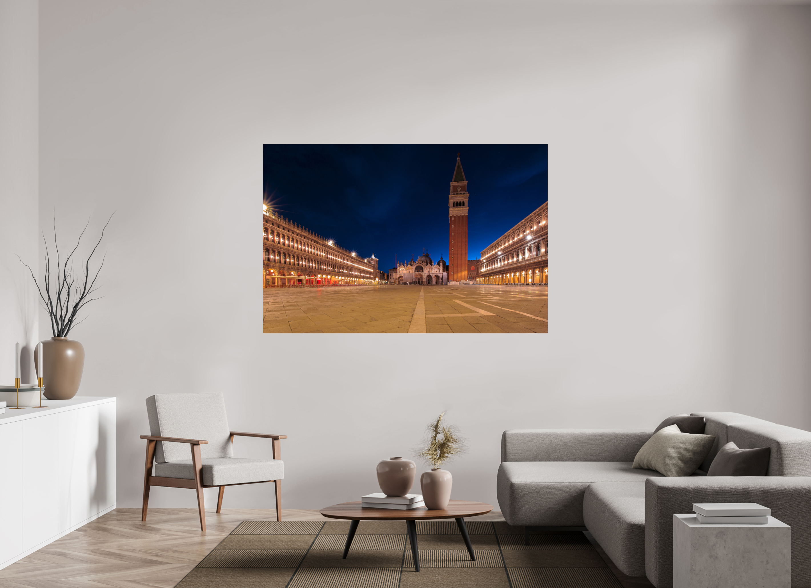 180 x 120 cm, Foto-Abzug Acrylglas 4 mm glänzend Ruhiger Markusplatz bei Sonnenaufgang in Venedig