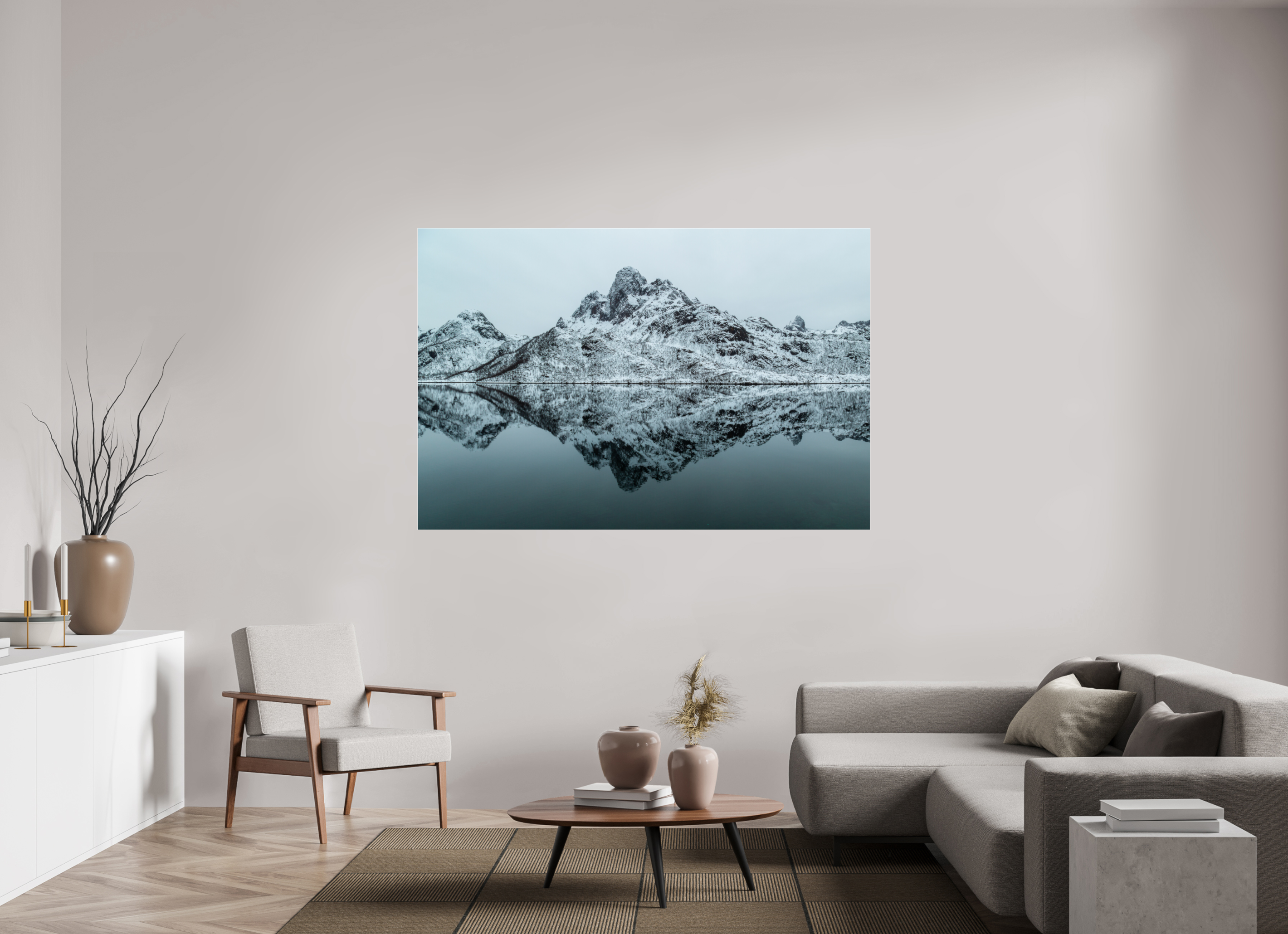 180 x 120 cm, Foto-Abzug Acrylglas 4 mm glänzend Spiegelung der Stille – Fjordlandschaft Norwegens