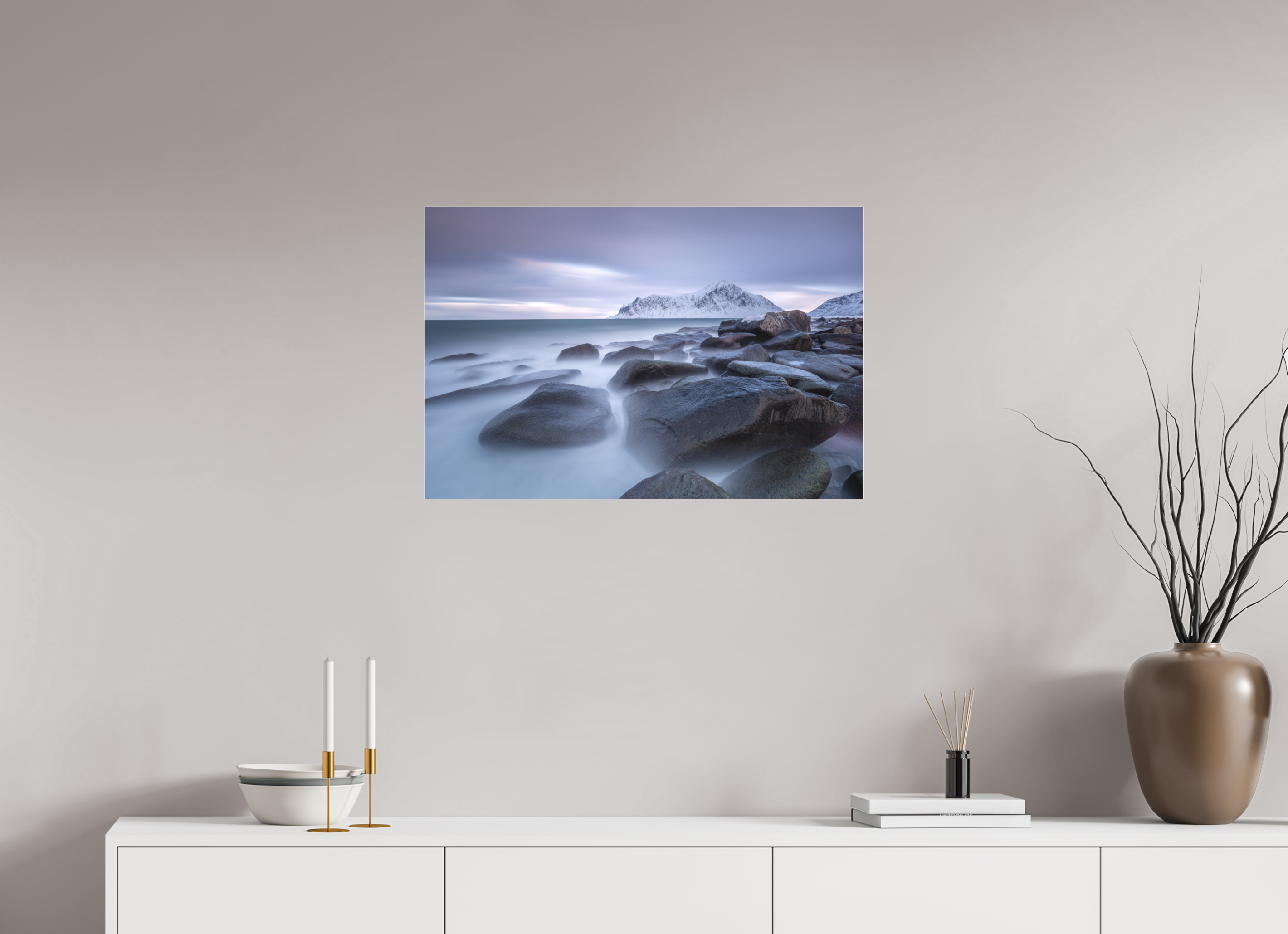 75 x 50 cm, Foto-Abzug hinter Acrylglas 3 mm matt Nordische Stille im sanften Morgenlicht