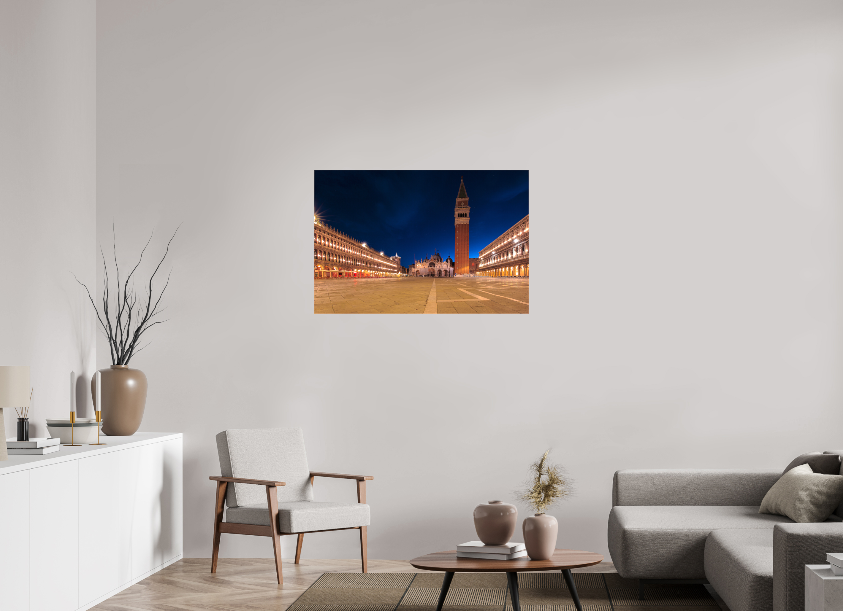105 x 70 cm, Foto Leinwand glänzend Ruhiger Markusplatz bei Sonnenaufgang in Venedig