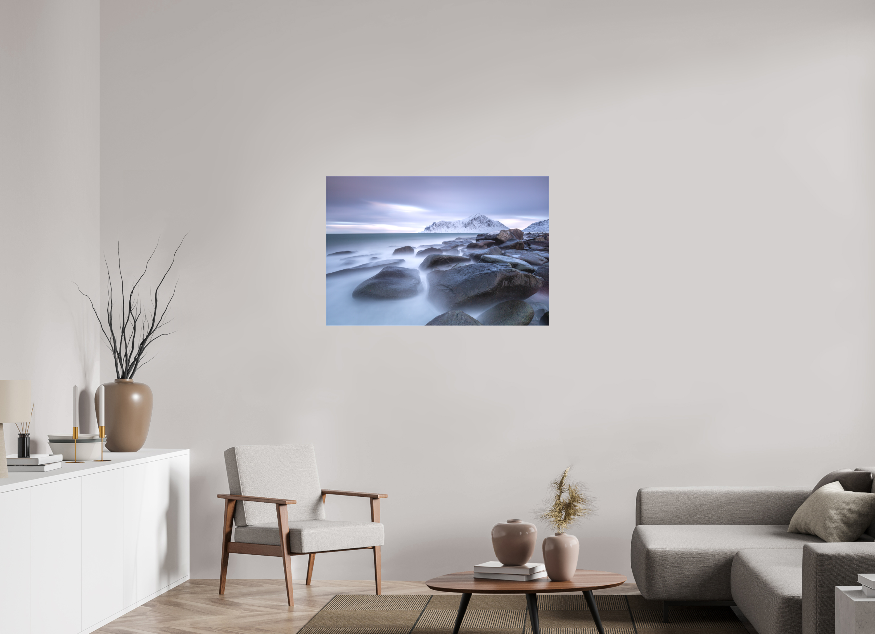105 x 70 cm, Foto-Leinwand matt Nordische Stille im sanften Morgenlicht