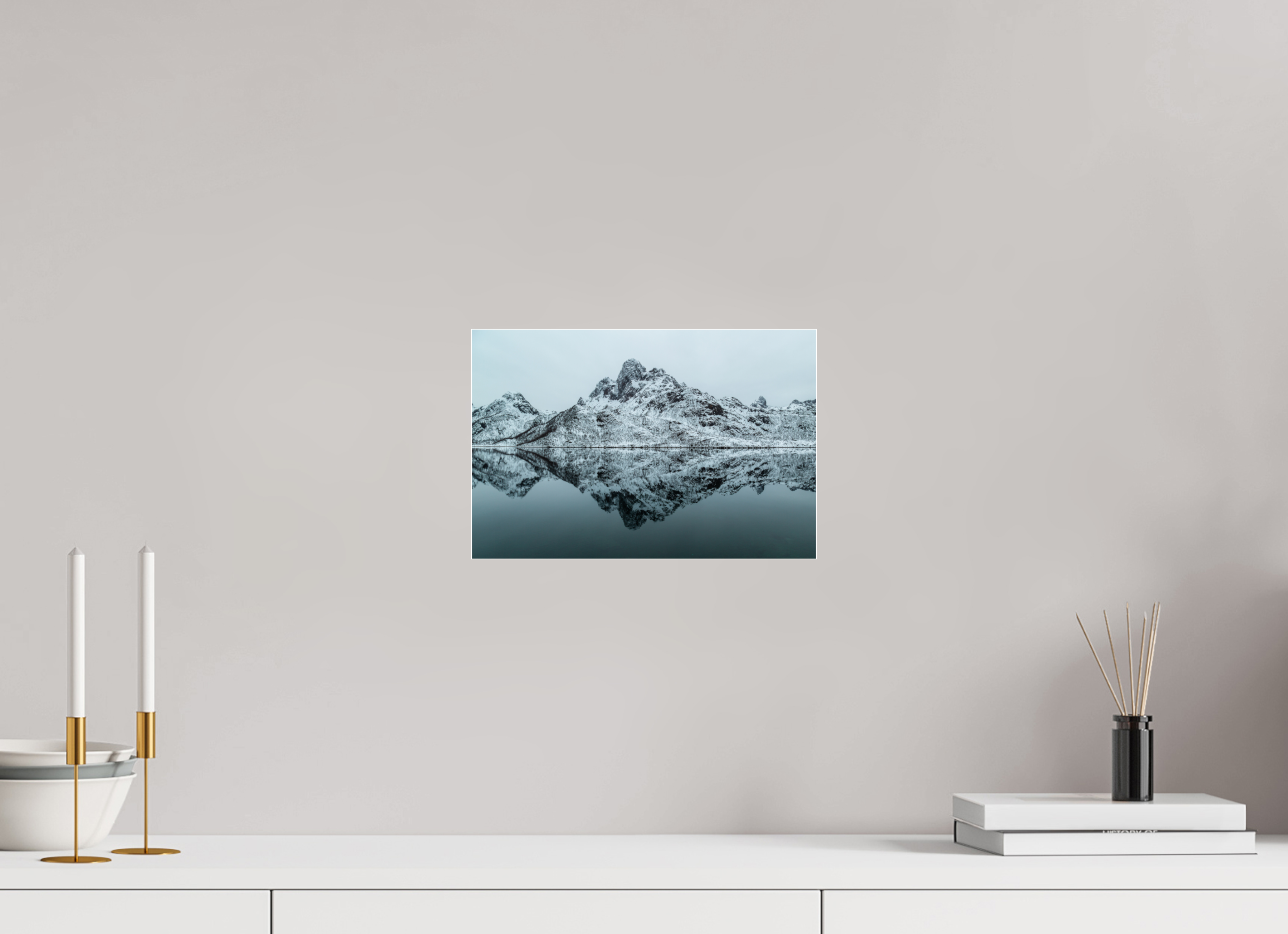 30 x 20 cm, Foto-Abzug Acrylglas 4 mm glänzend Spiegelung der Stille – Fjordlandschaft Norwegens