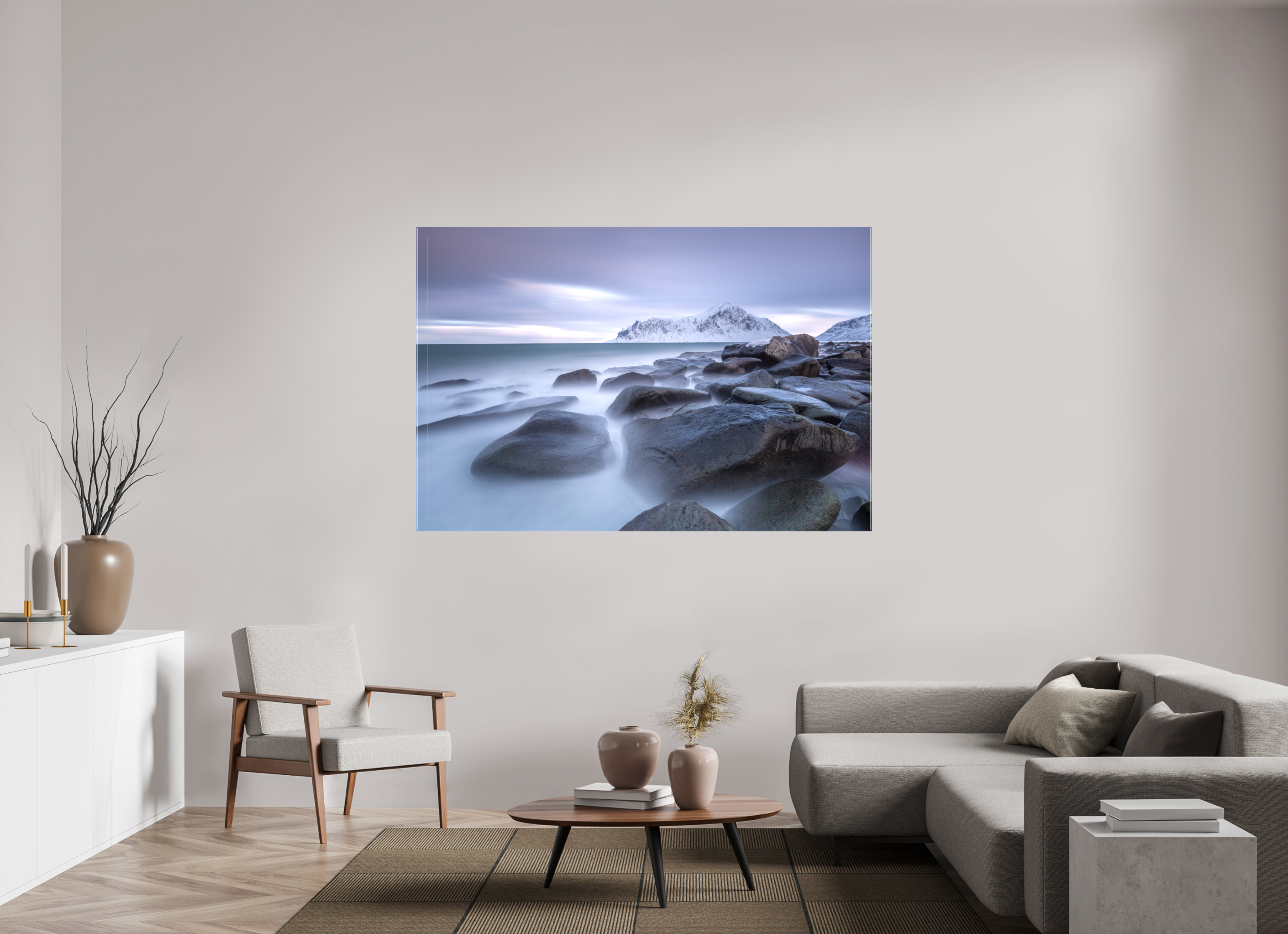 180 x 120 cm, Foto Leinwand glänzend Nordische Stille im sanften Morgenlicht