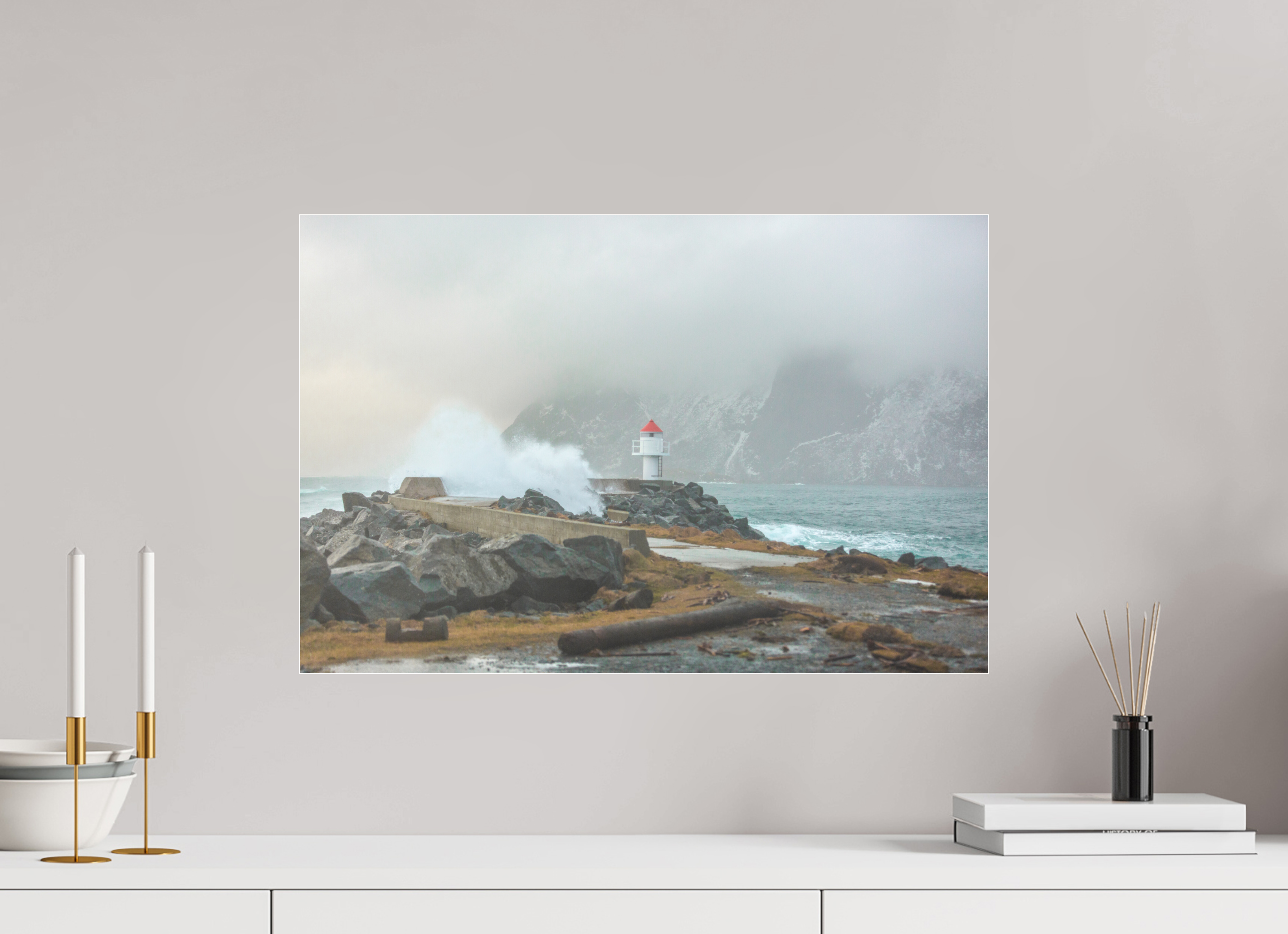 60 x 40 cm, Foto-Abzug hinter Acrylglas 3 mm matt Kraft der Elemente – Norwegens Küste im Sturm