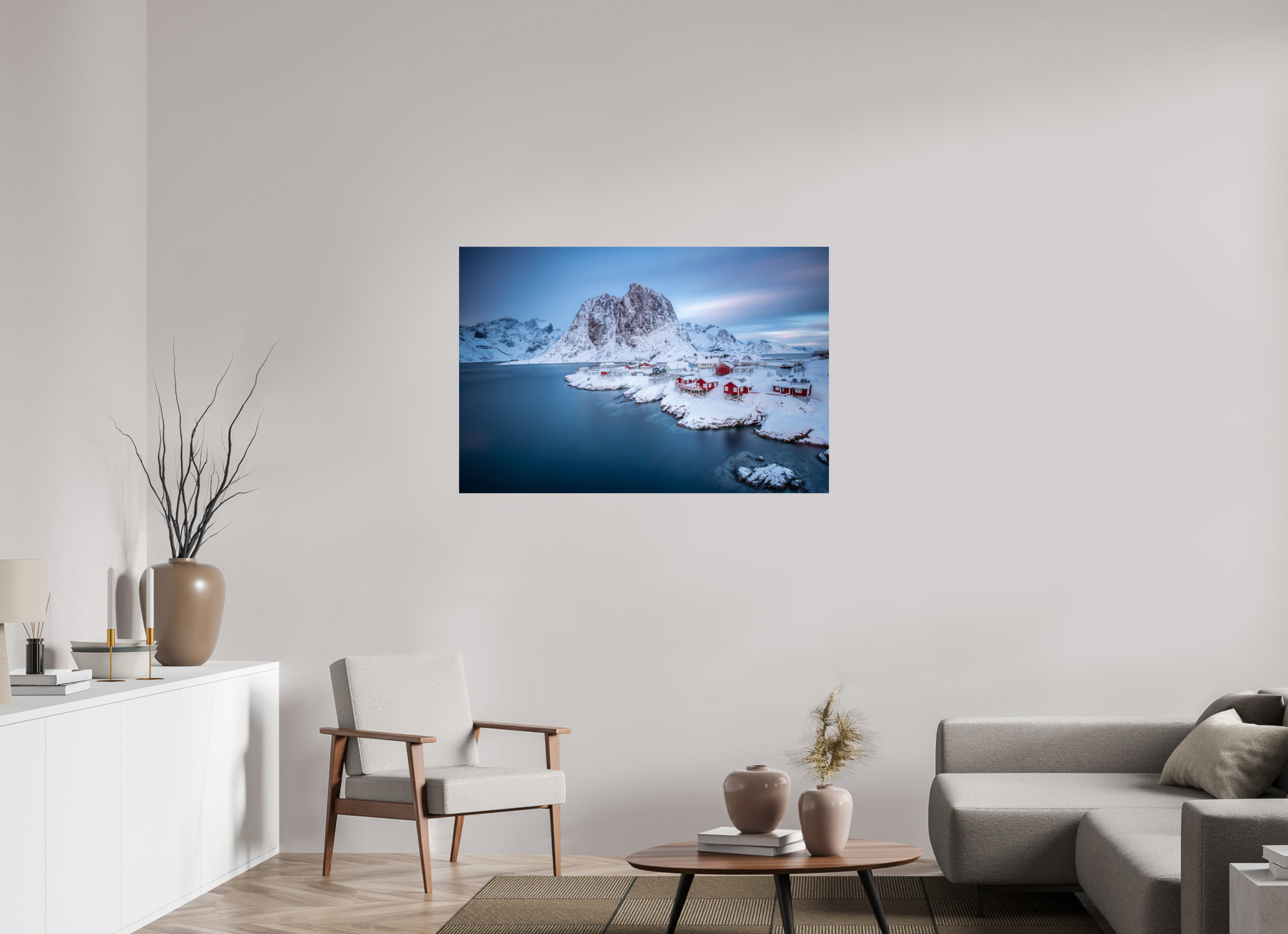 120 x 80 cm, Photo Print On Fuji Crystal DP II Hamnøy - Fischerdorf auf den Lofoten im Winter